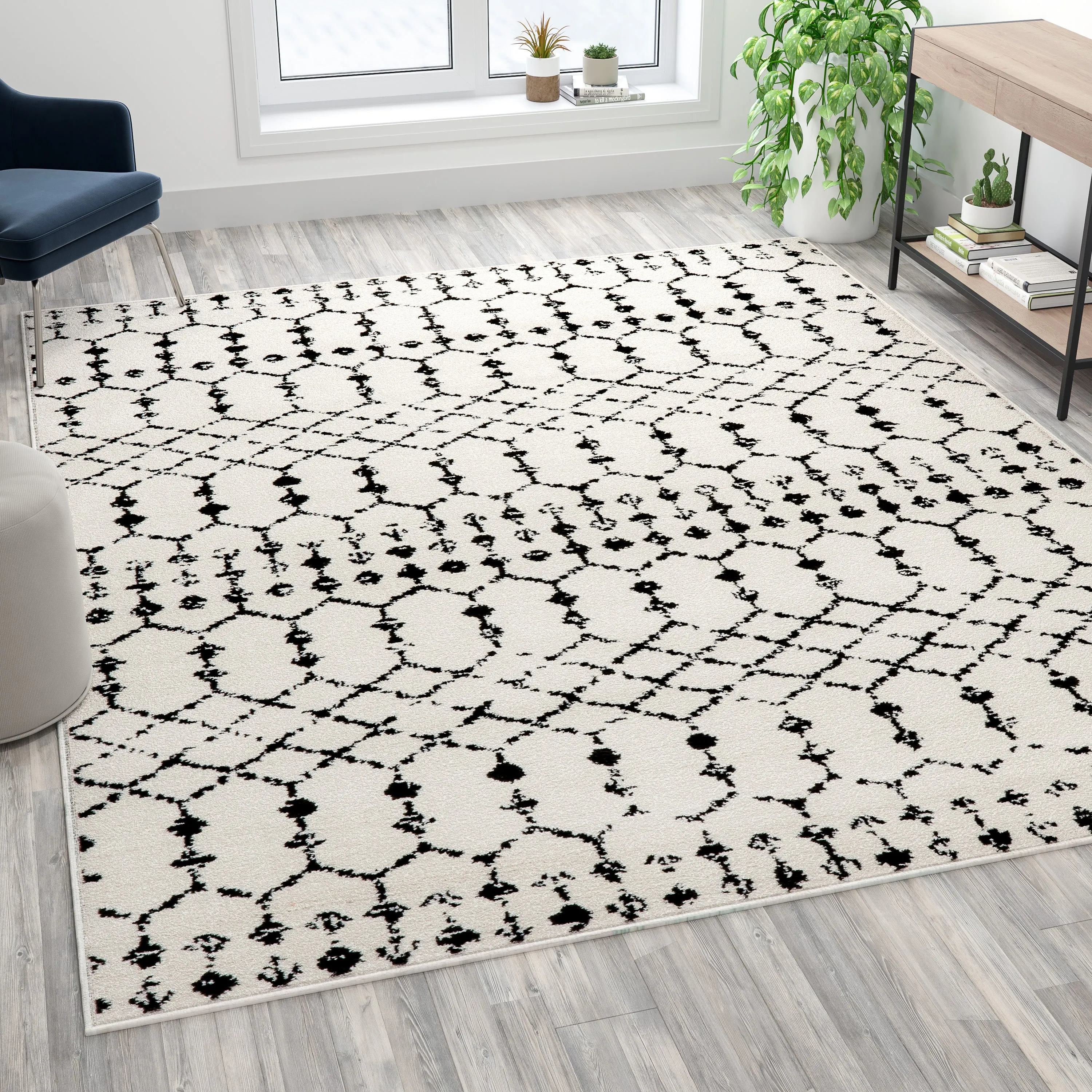 8x10 Ivory & Black Area Rug RC-CR19-1330-810-WH-GG