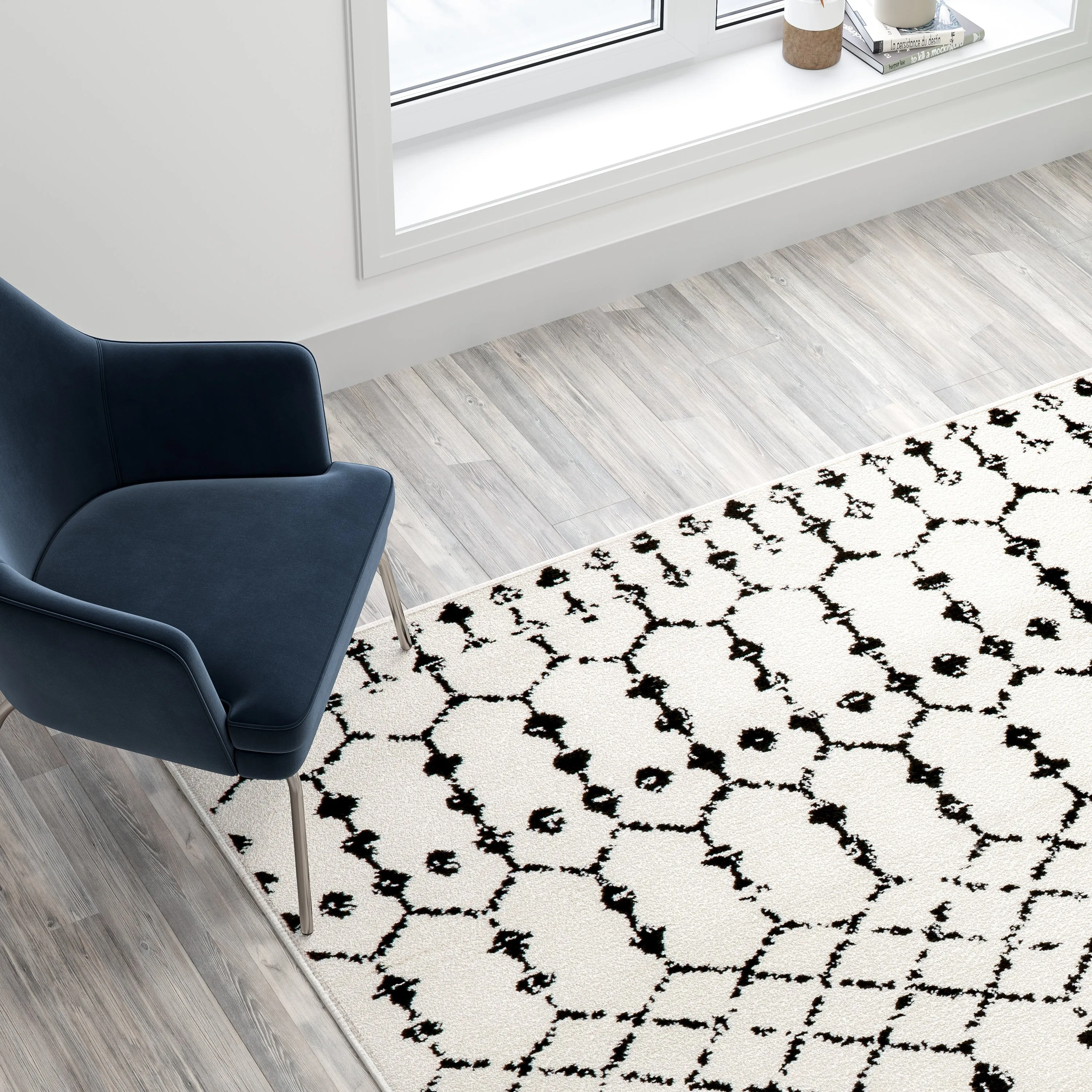 8x10 Ivory & Black Area Rug RC-CR19-1330-810-WH-GG