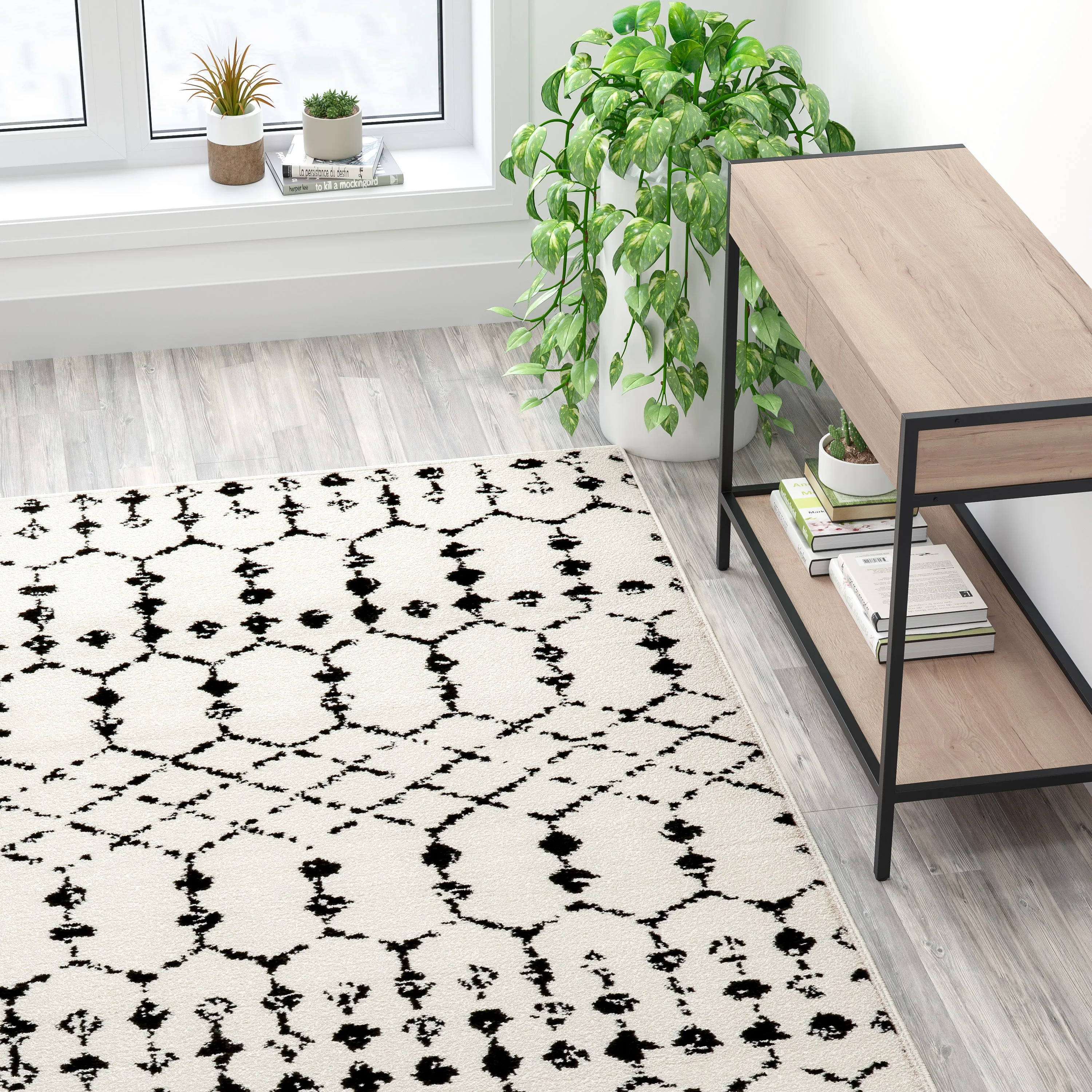 8x10 Ivory & Black Area Rug RC-CR19-1330-810-WH-GG