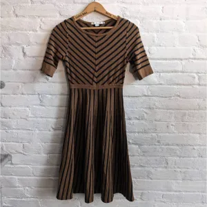 Anthropologie Earthy Brown Striped Wool Dress Babydoll Skater Dark Academia Mini