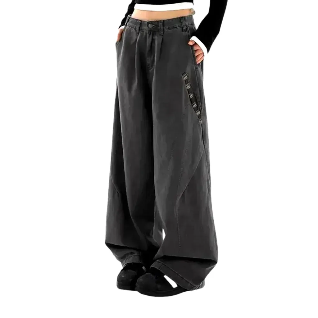 Baggy fit one-tone high waist women's jean pants