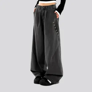 Baggy fit one-tone high waist women's jean pants