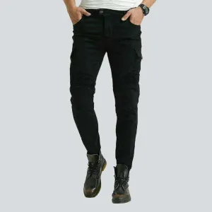 Black cargo men's biker jeans