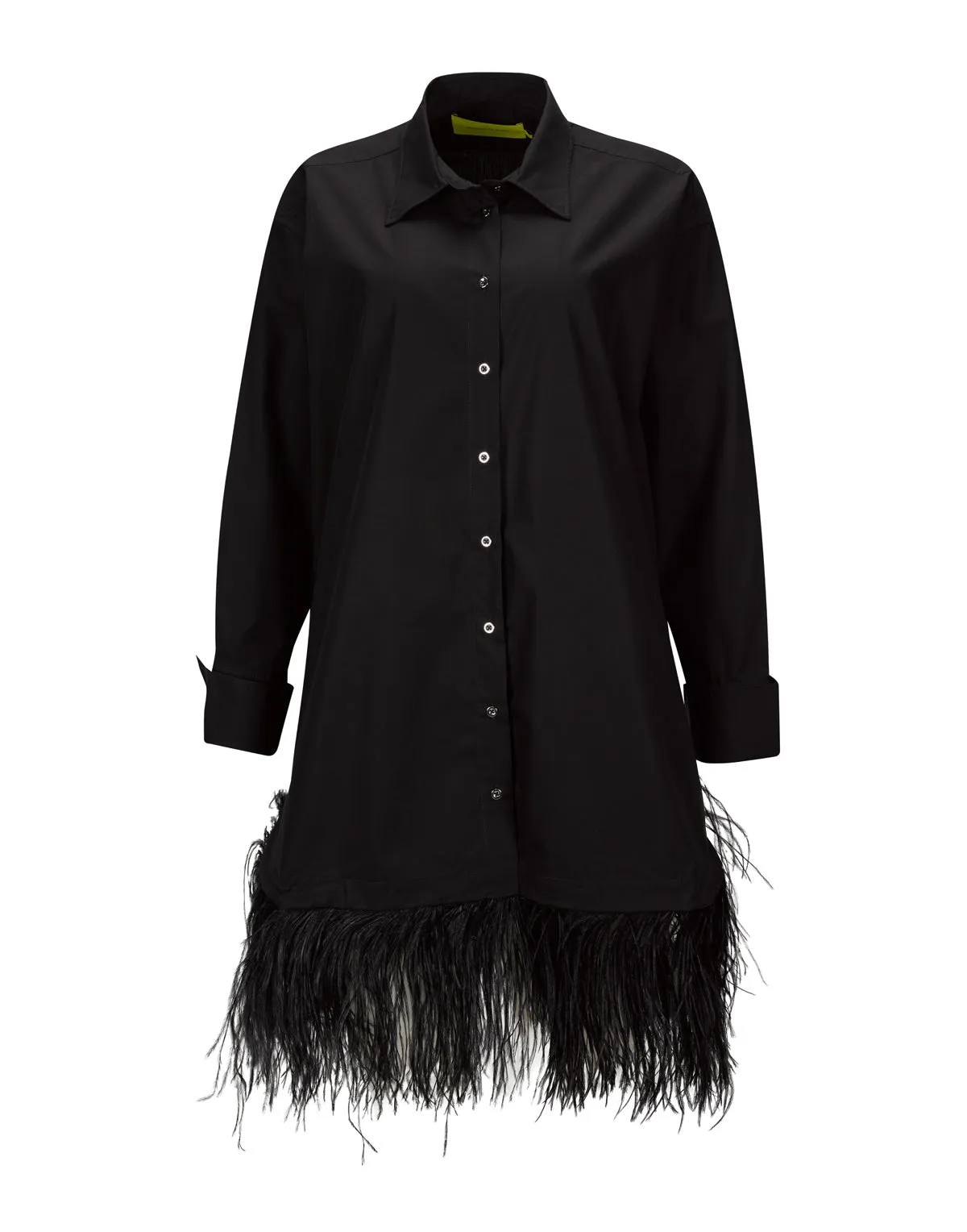 BLACK FEATHER HEM SHIRT DRESS