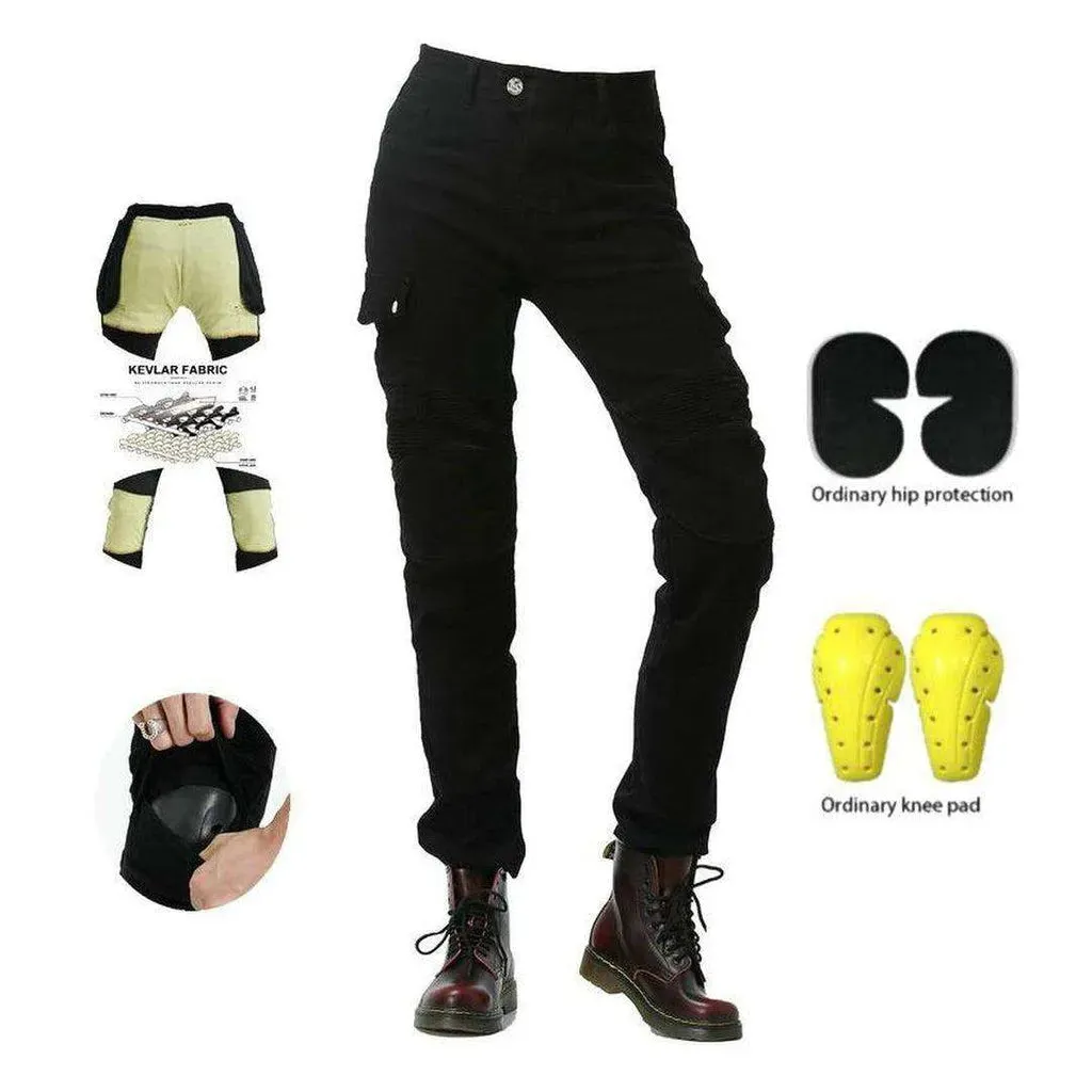 Black kevlar women's biker jeans