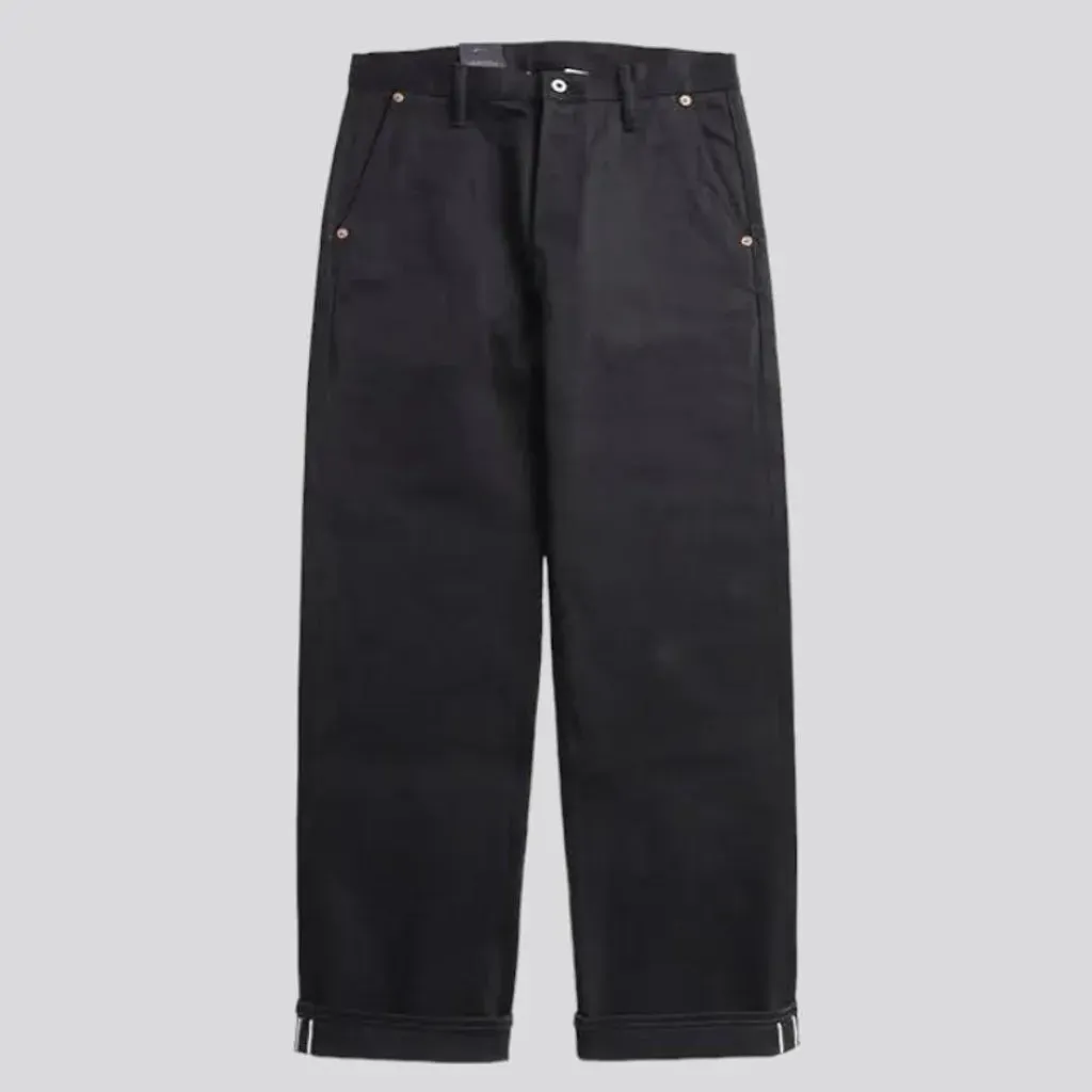 Black loose men's self-edge jeans