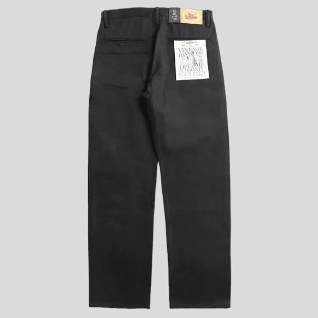 Black loose men's self-edge jeans