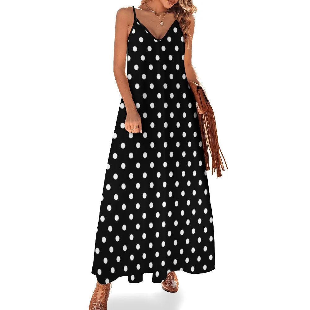 Black With White Polka Dots Women's Summer Slip Long Dress