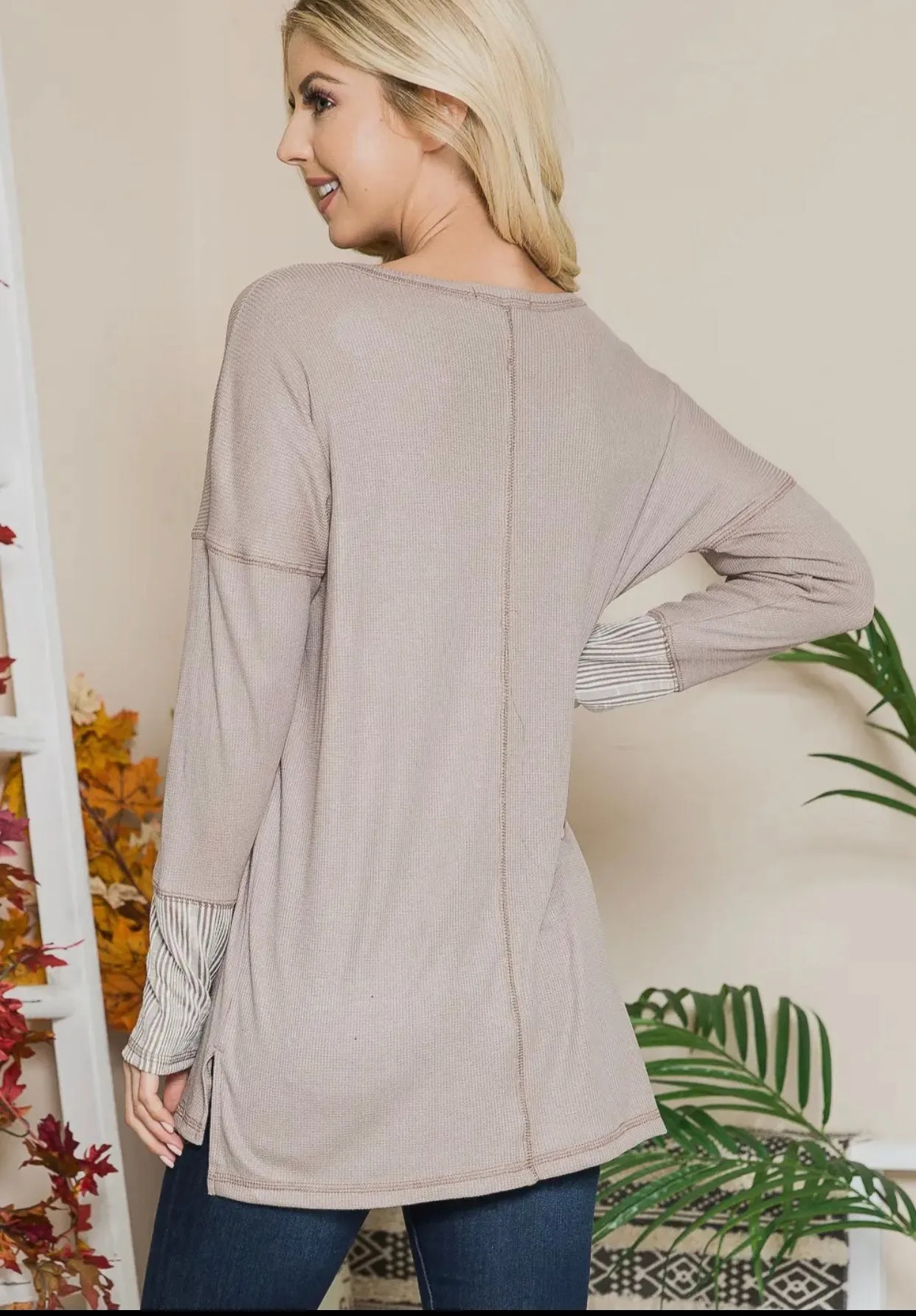 Blouse - Taupe Combo Reversed Switched Oversized Hi Low Tunic