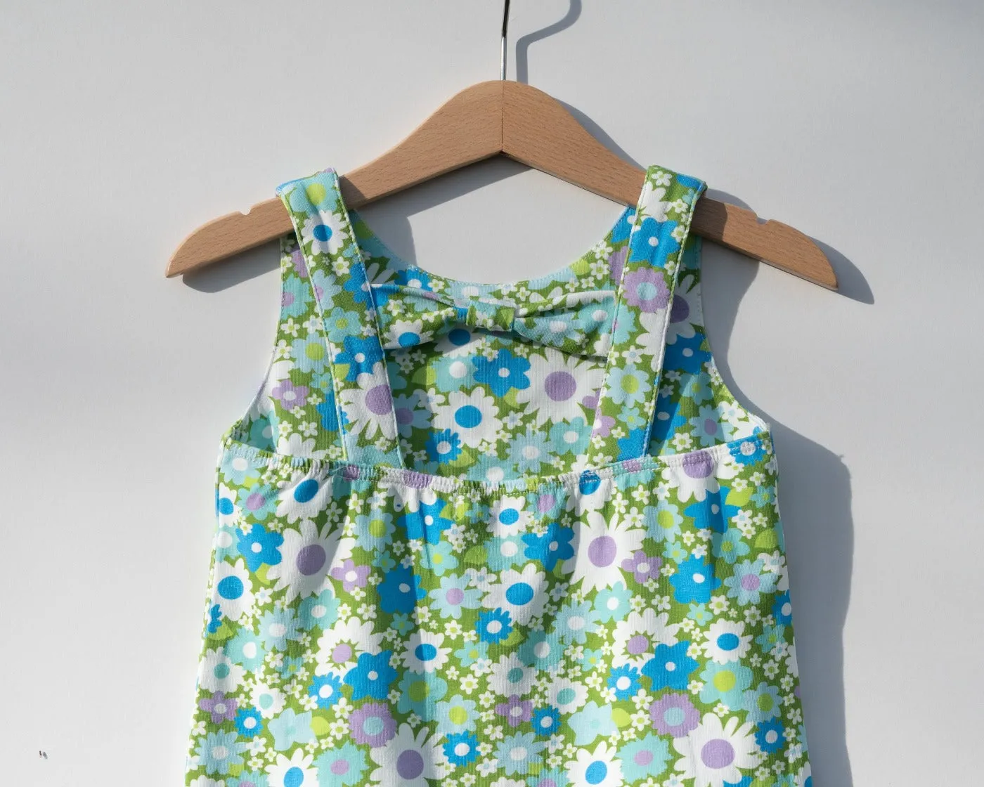 Blue And Green Flower Power Drop Waist Dress For Babies, Toddler And Girls