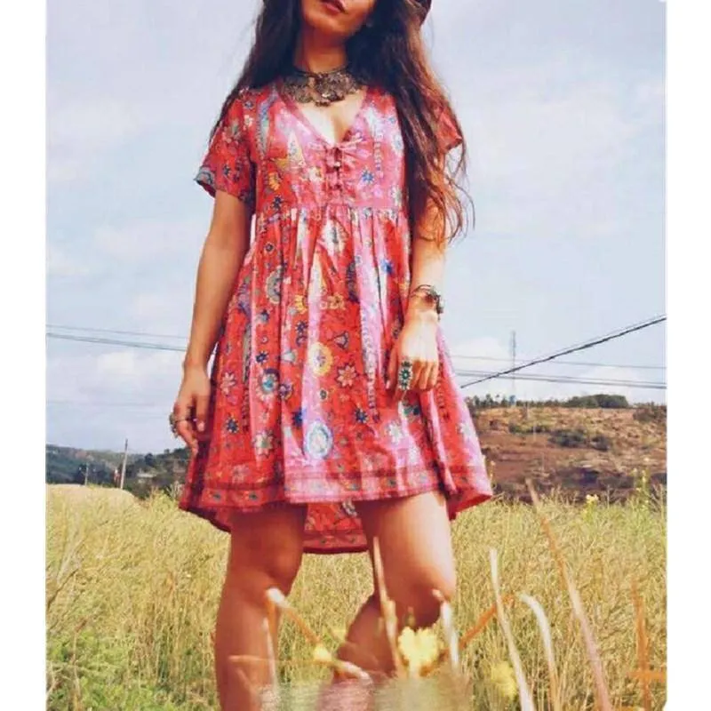 Bohemian floral long shirt / Short Dress