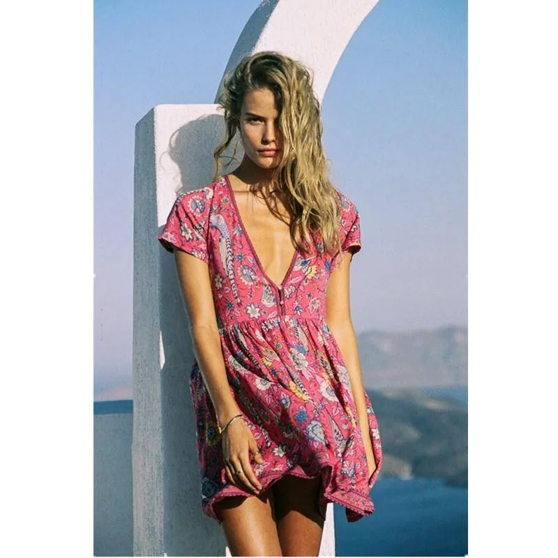 Bohemian floral long shirt / Short Dress