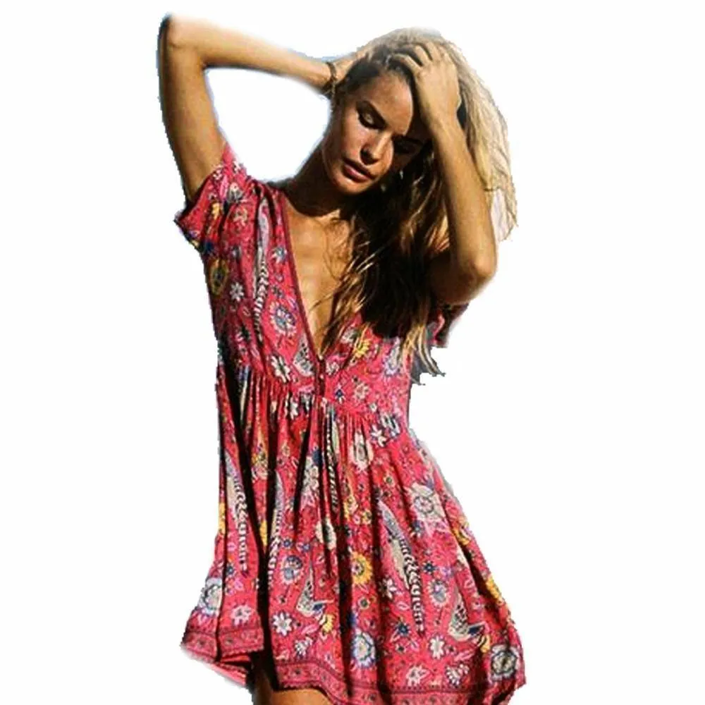 Bohemian floral long shirt / Short Dress