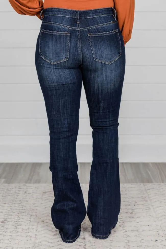 Bold Tone High Waist Flared Leg Denim Jeans