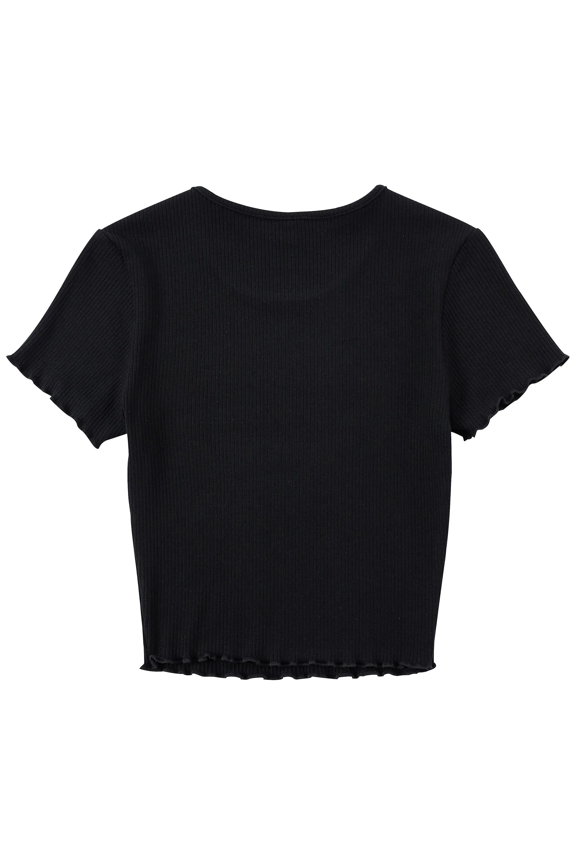 END STAGE Black Lettuce Hem Tencel Rip Crop Tee