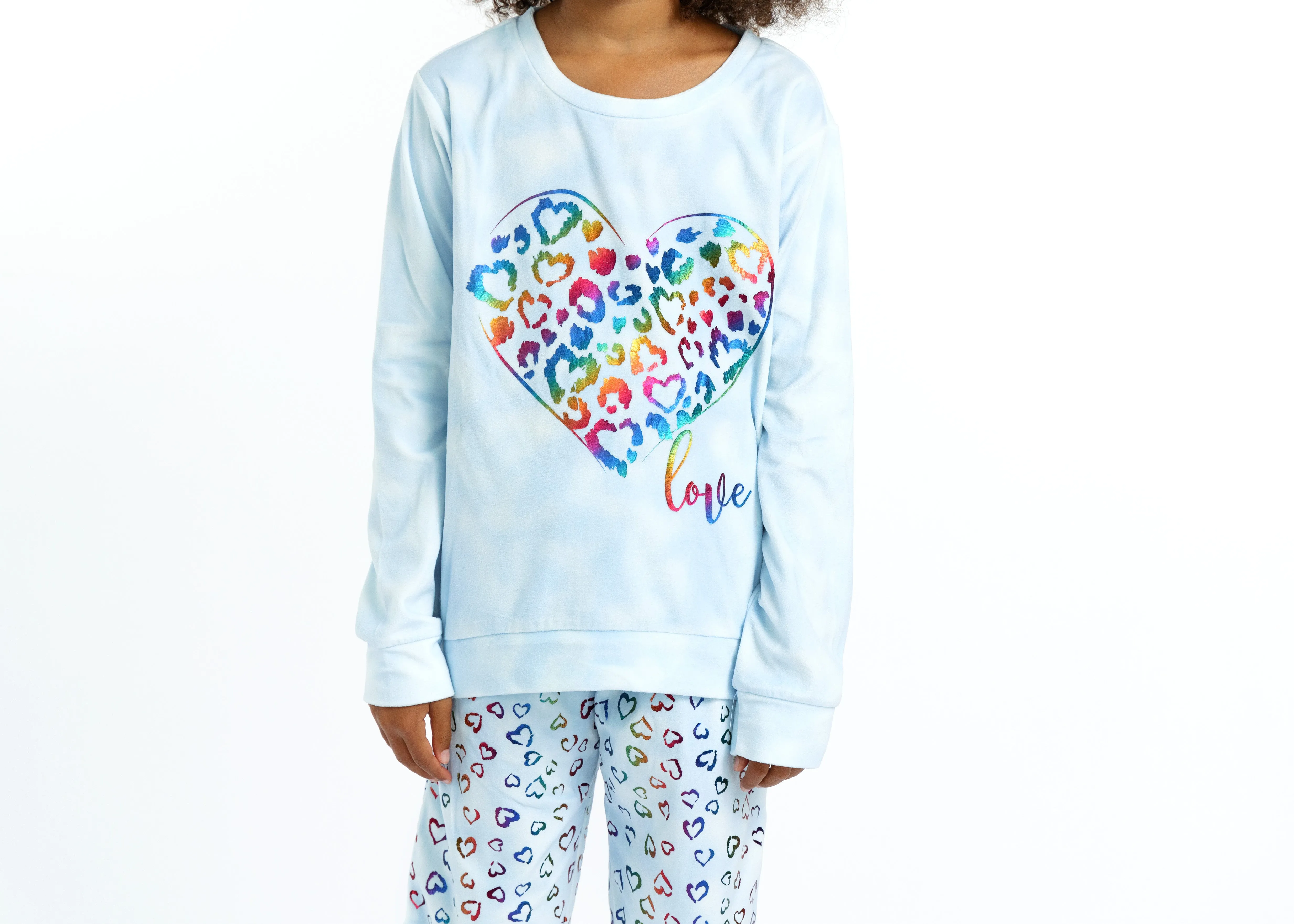 Girls Rainbow Love Velour 2-Piece Pajama Pant Sleep Set