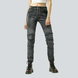 Grey women's biker jeans