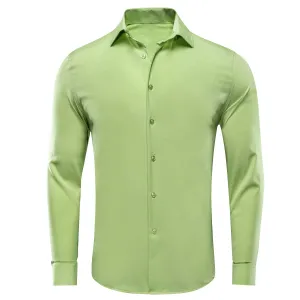 Hi-Tie Apple Green Dress Shirt Solid Stretch Men's Long Sleeve Shirt