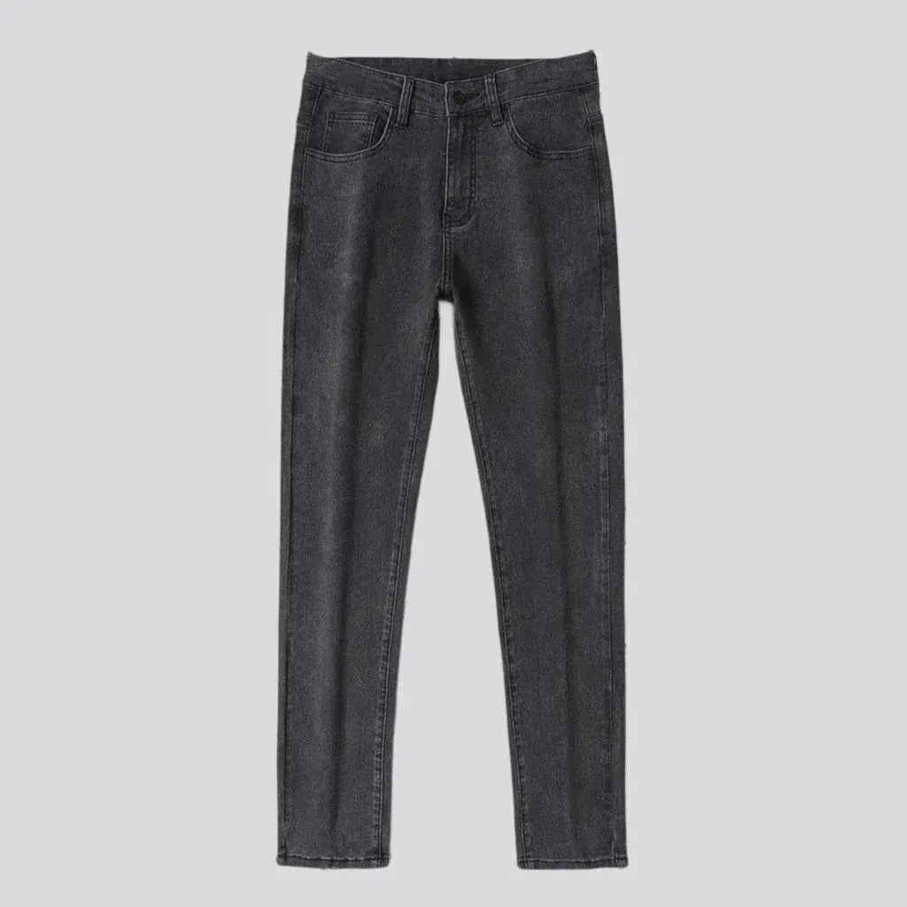 High-waist dark men's grey jeans