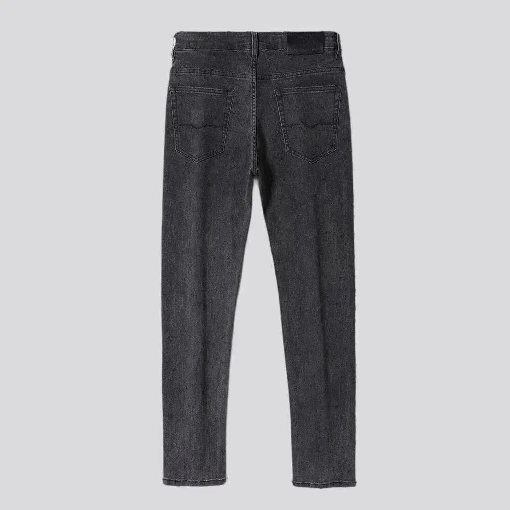 High-waist dark men's grey jeans