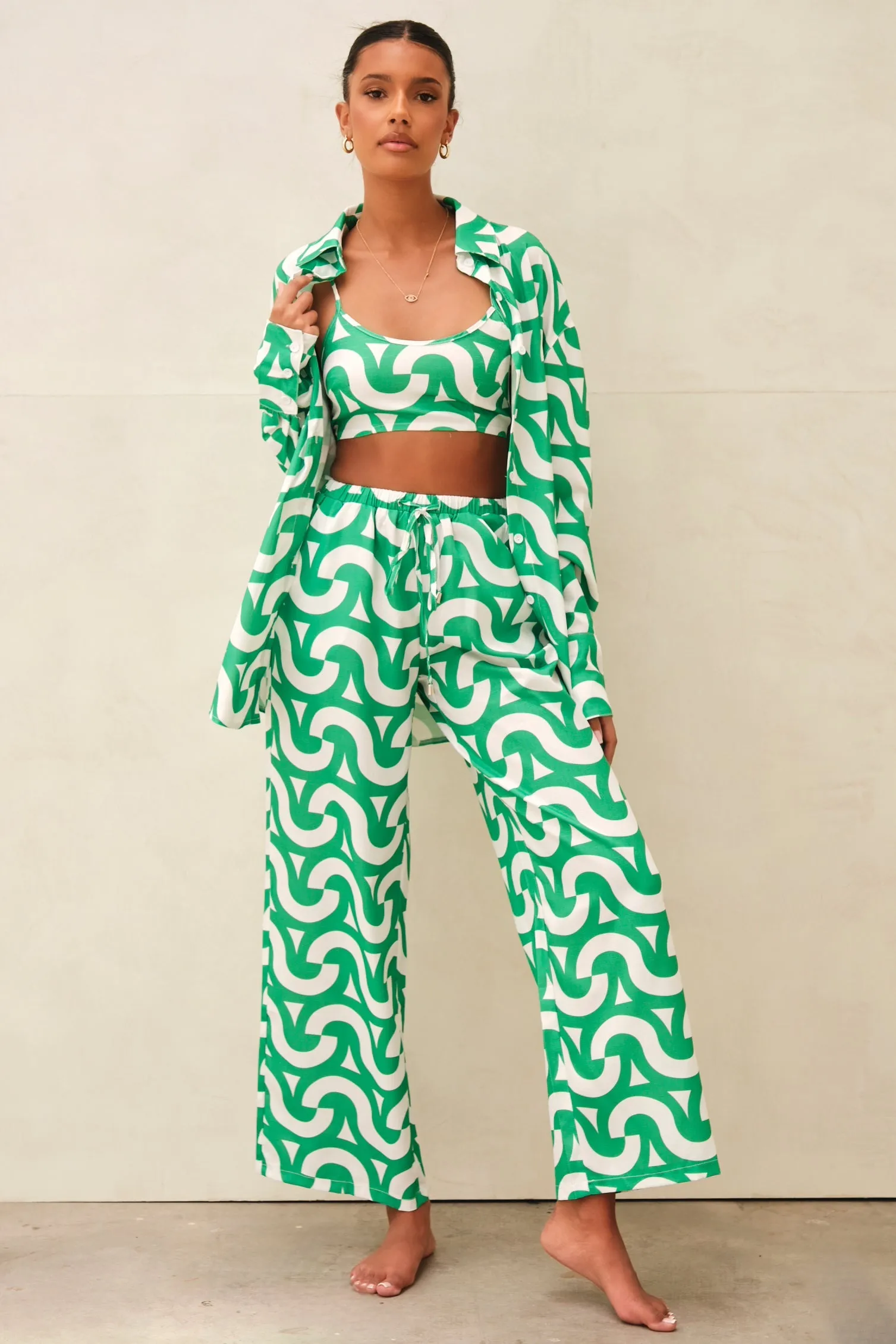 Hollie Geometric Crop Top Green & White