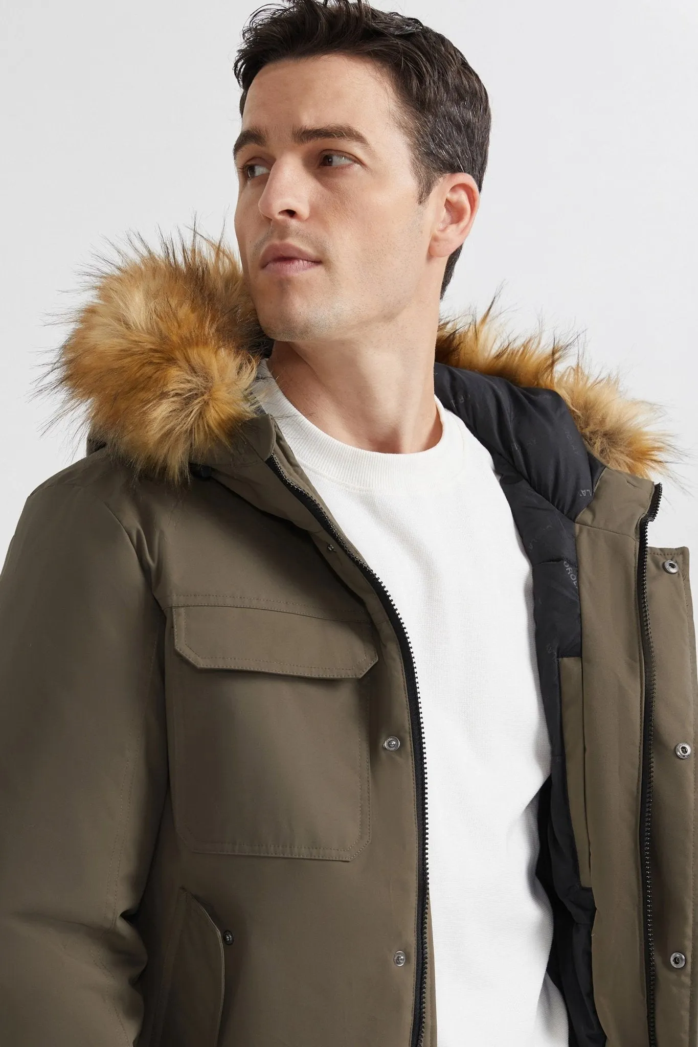 Hooded Mountain Parka with Faux Fur