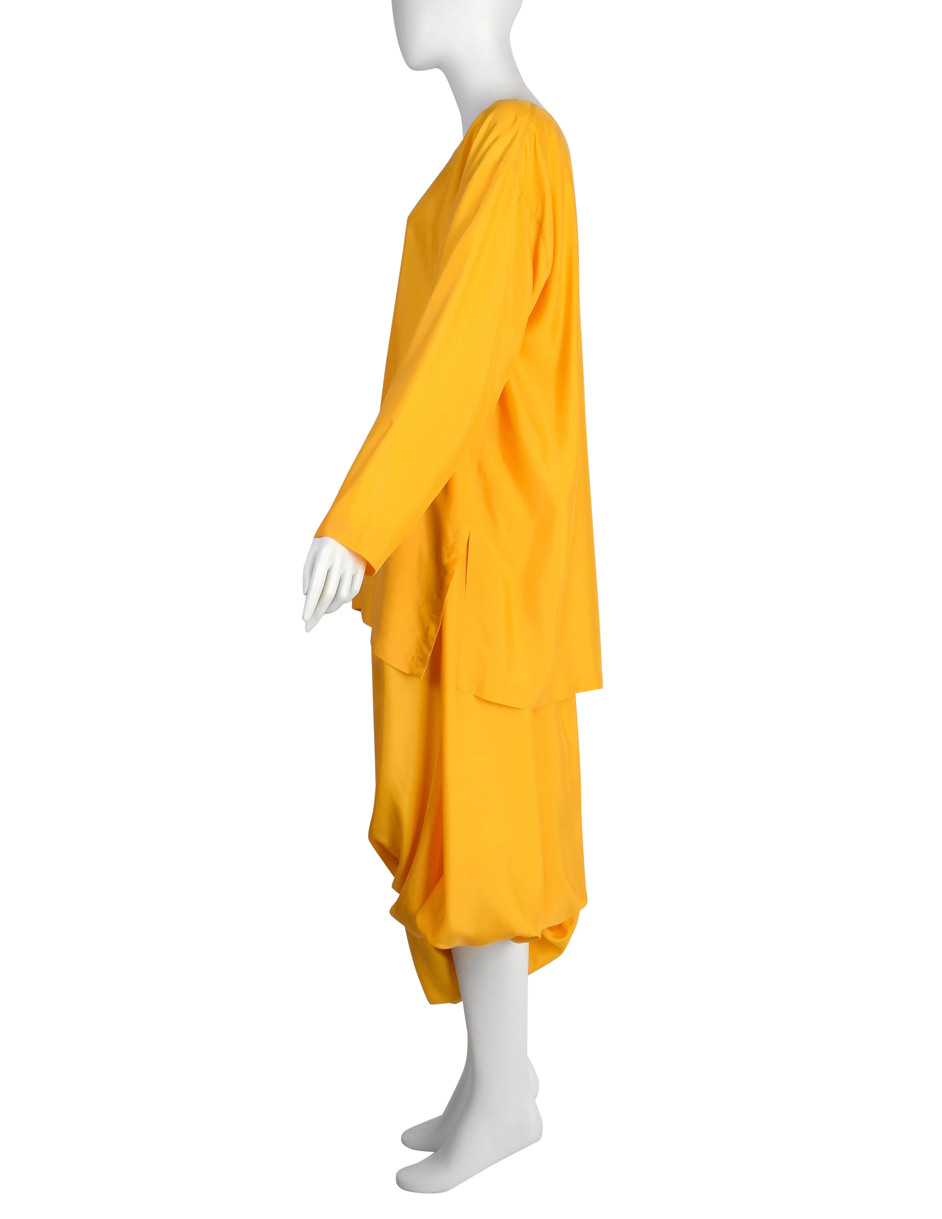 Issey Miyake Vintage 1980s Yellow Silk Oversized Top and Harem Pant Ensemble Set