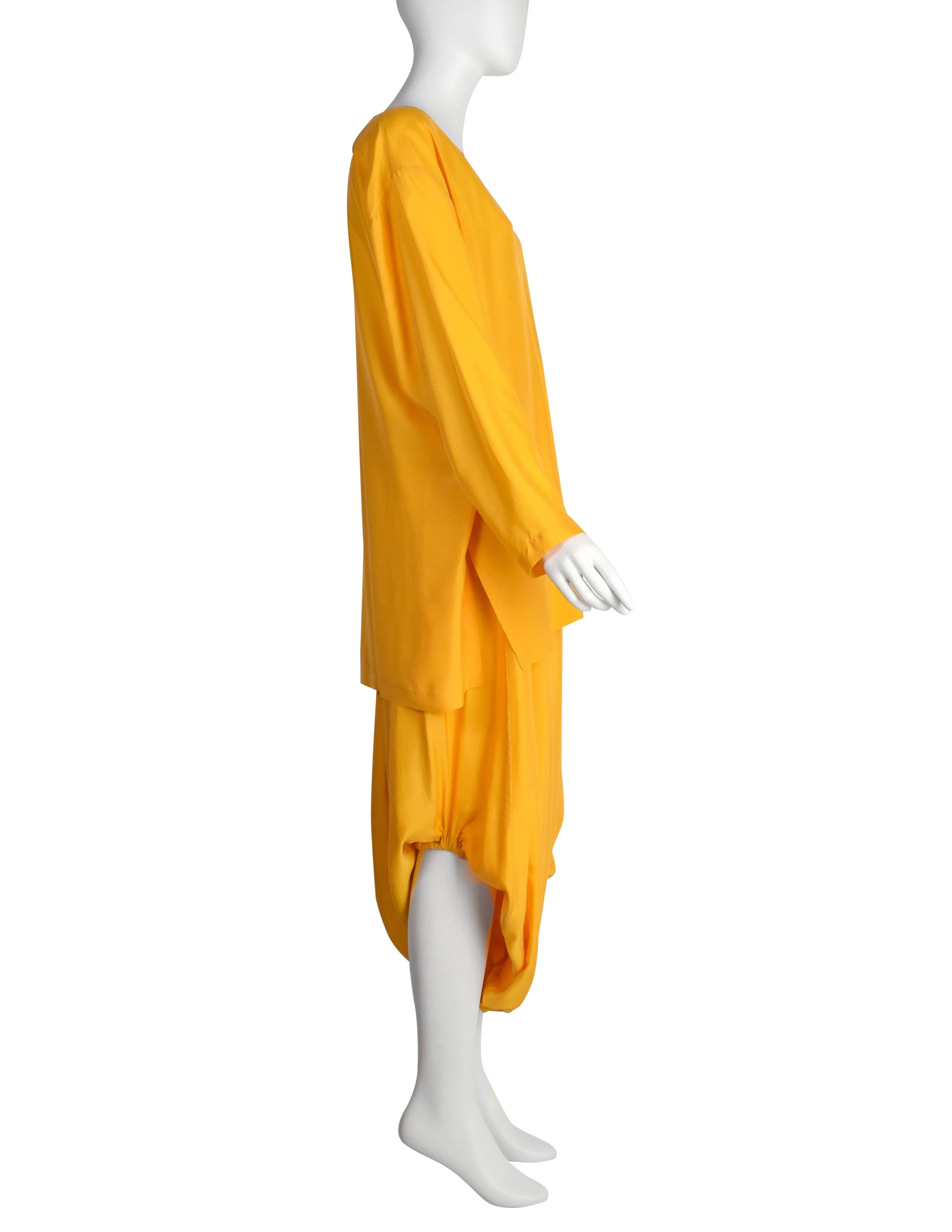 Issey Miyake Vintage 1980s Yellow Silk Oversized Top and Harem Pant Ensemble Set