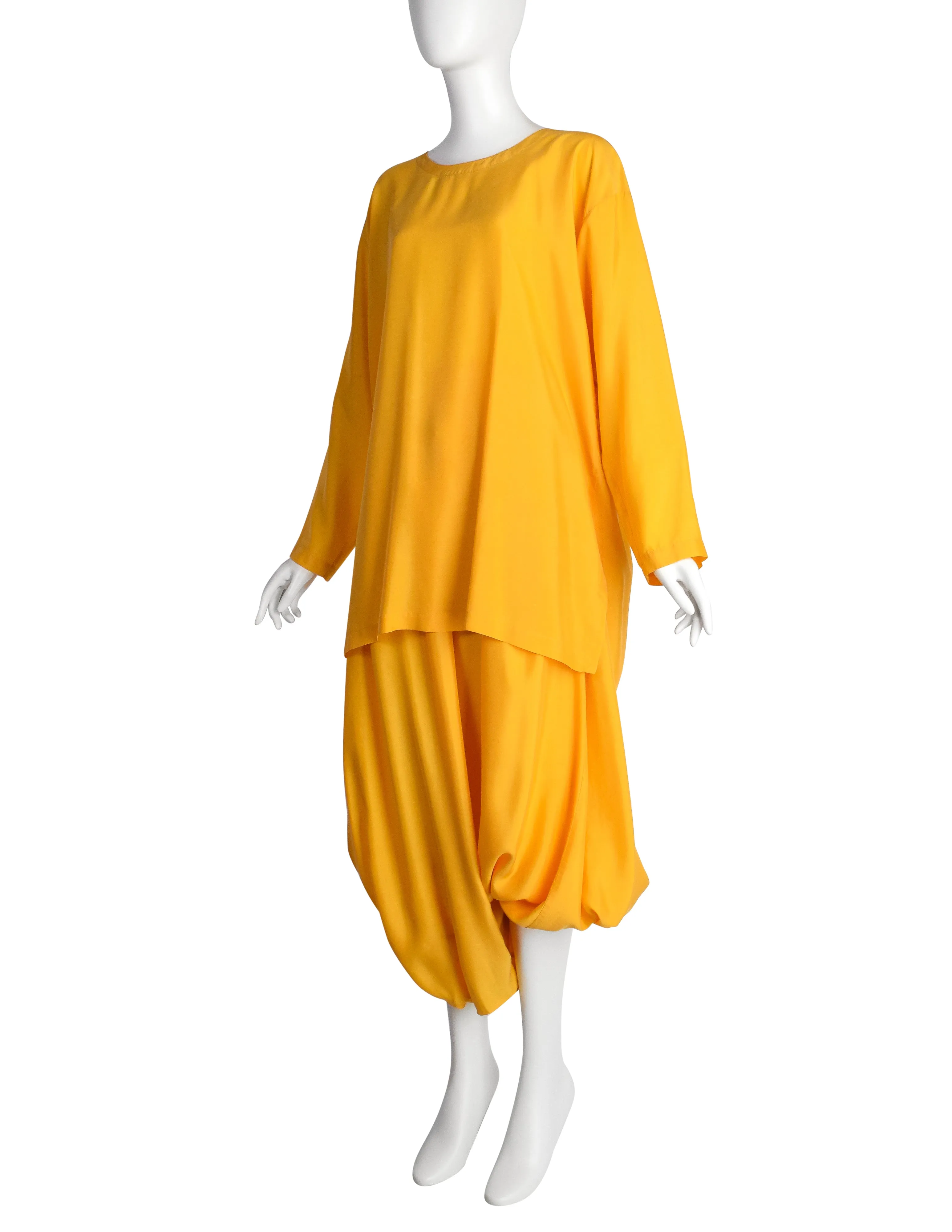 Issey Miyake Vintage 1980s Yellow Silk Oversized Top and Harem Pant Ensemble Set