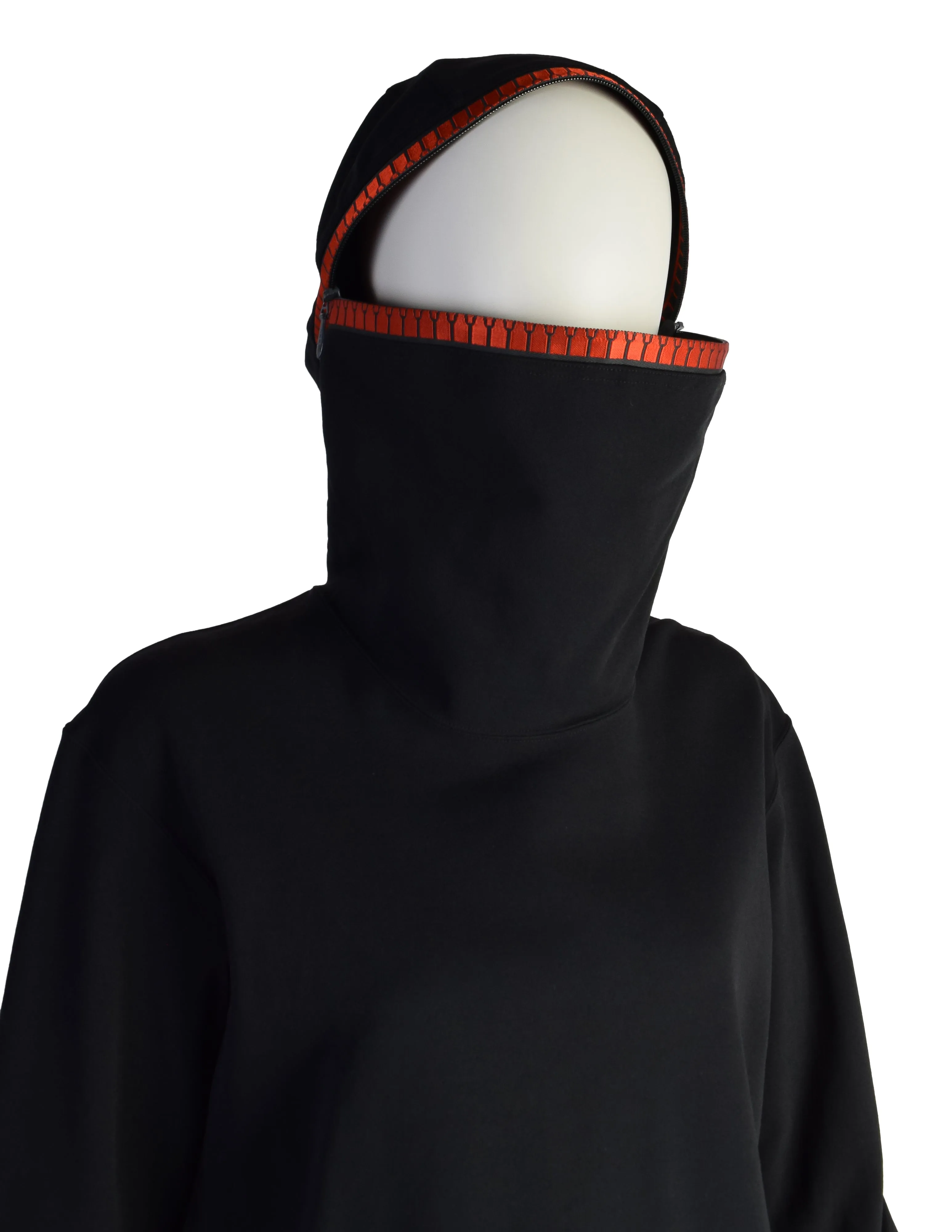 Issey Miyake Vintage AW1991 Iconic Black and Red Zipper Hood Face Top and Pants Ensemble Set