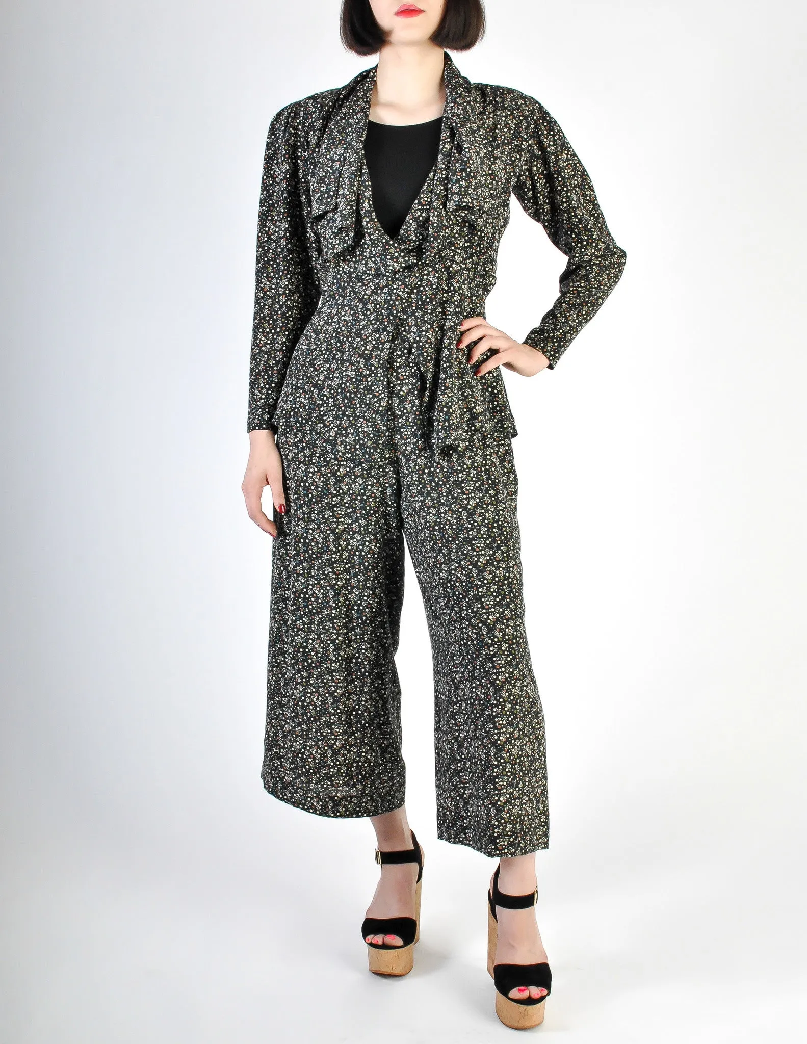 Jean Muir Vintage Polka Dot Silk Draping Jacket and Pants Ensemble Set