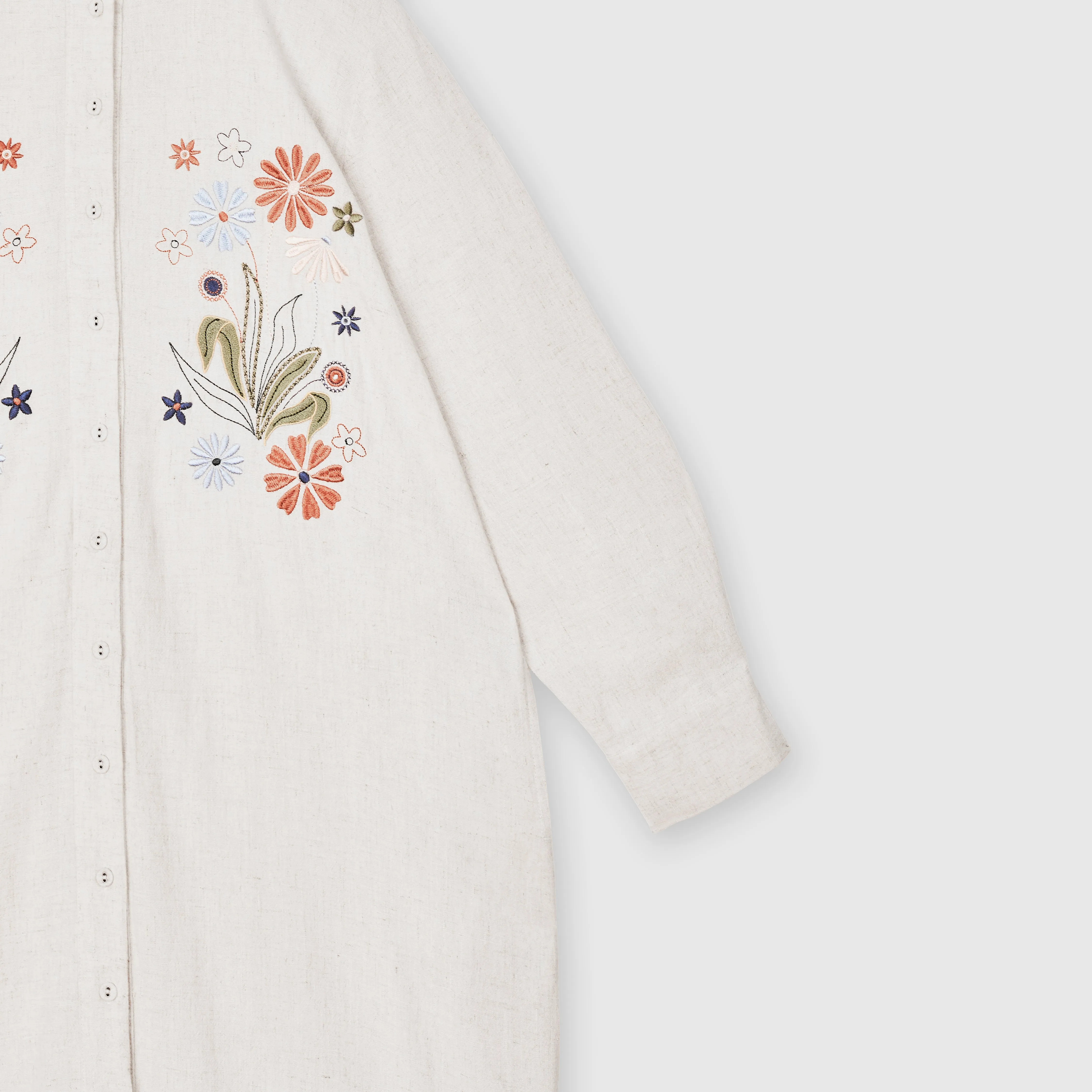 Linen Embroidered Shirt Dress