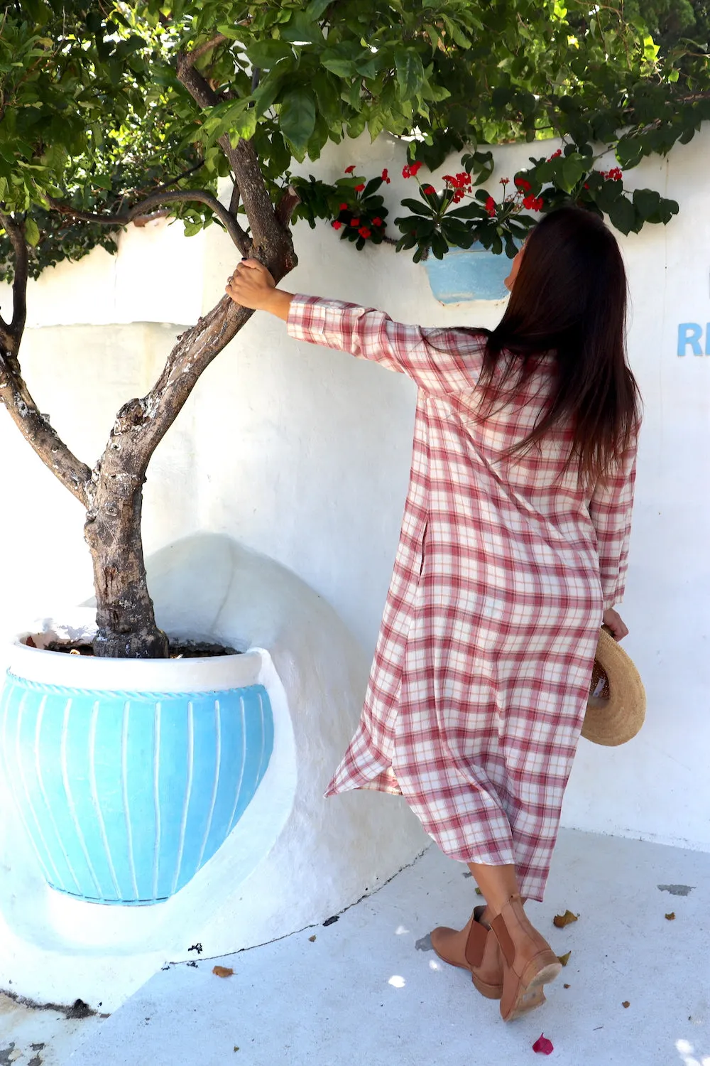 Long Shirt Dress in Red Check