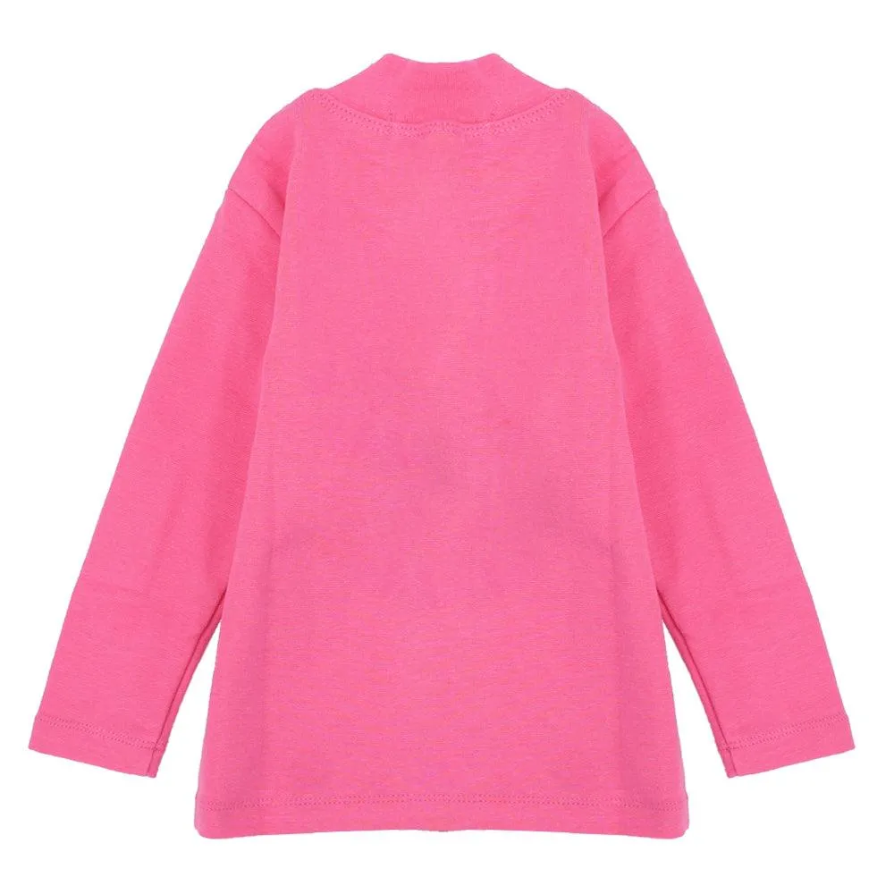 Long-Sleeved Pink Half-Collar T-Shirt