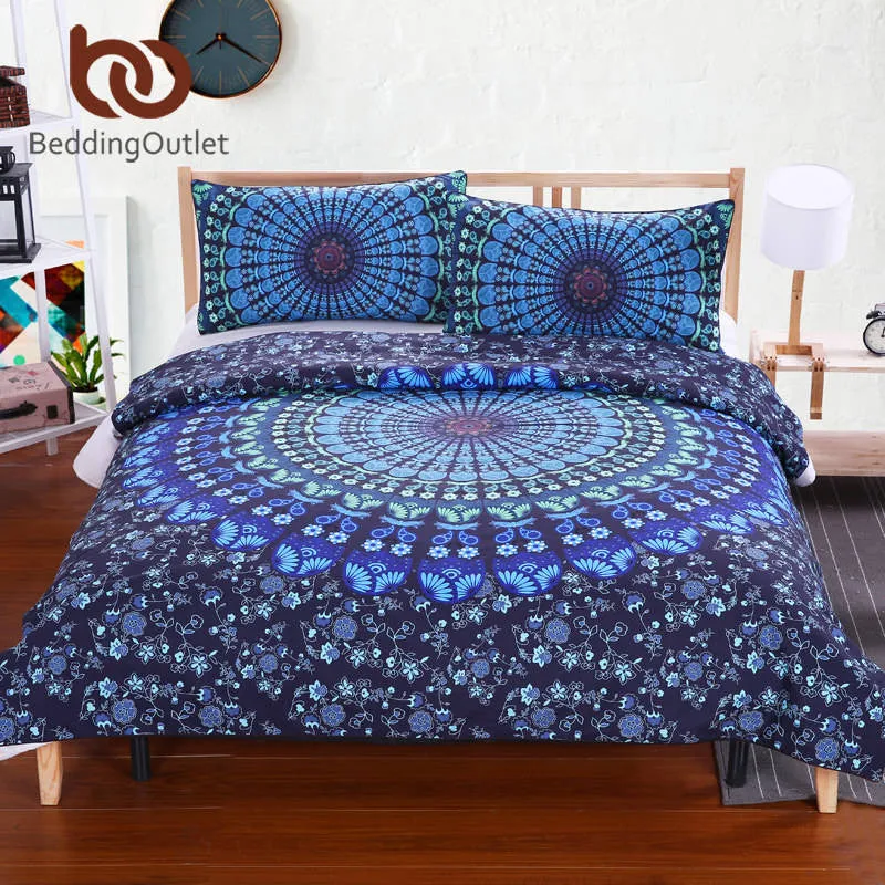 Mandala Bedding Set Concealed Bedspread Duvet Cover 3Pcs Boho Bedlinen Twin Full Queen King