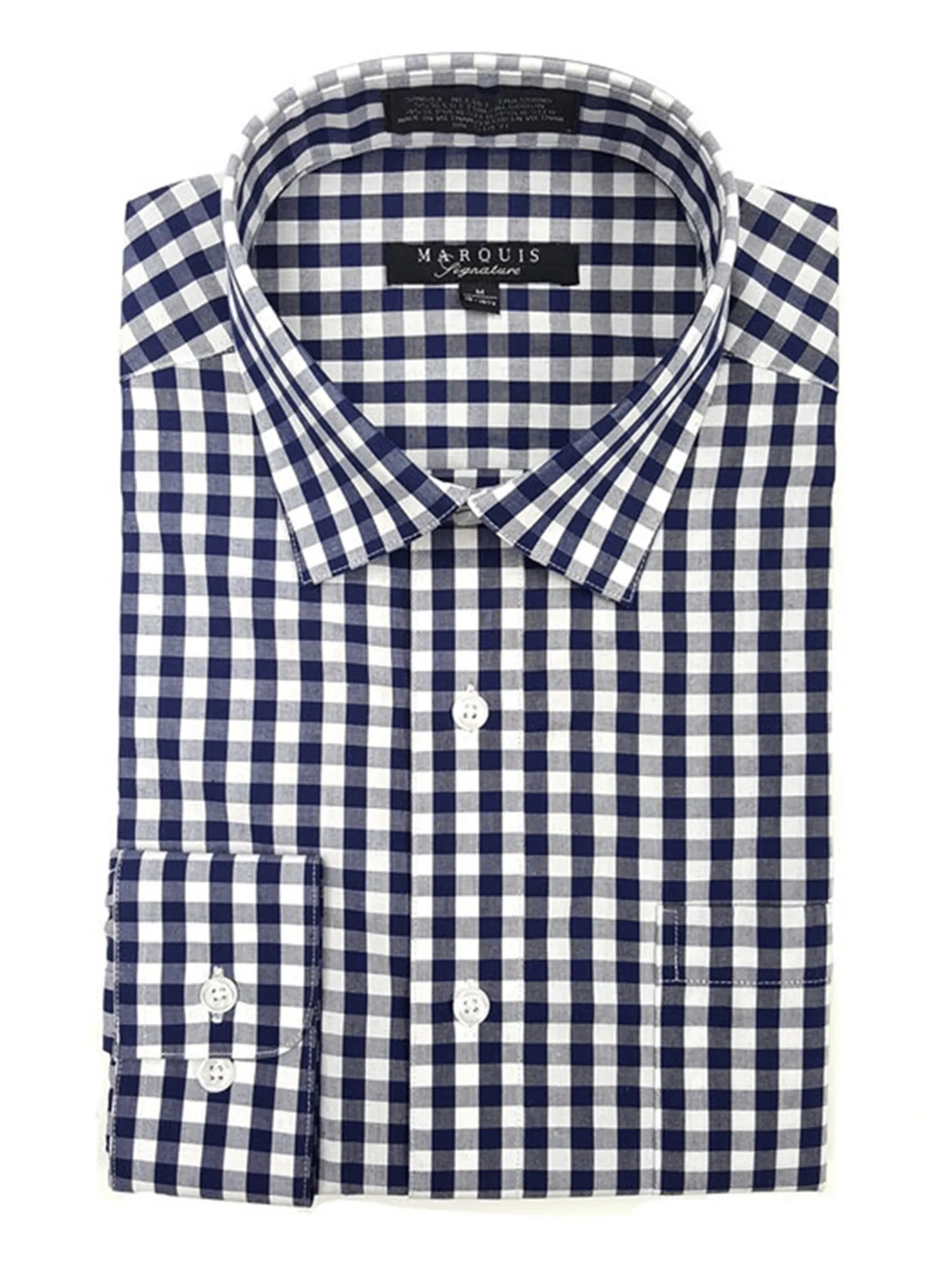 Marquis Men's Gingham Checkered Long Sleeve Modern Fit Shirt