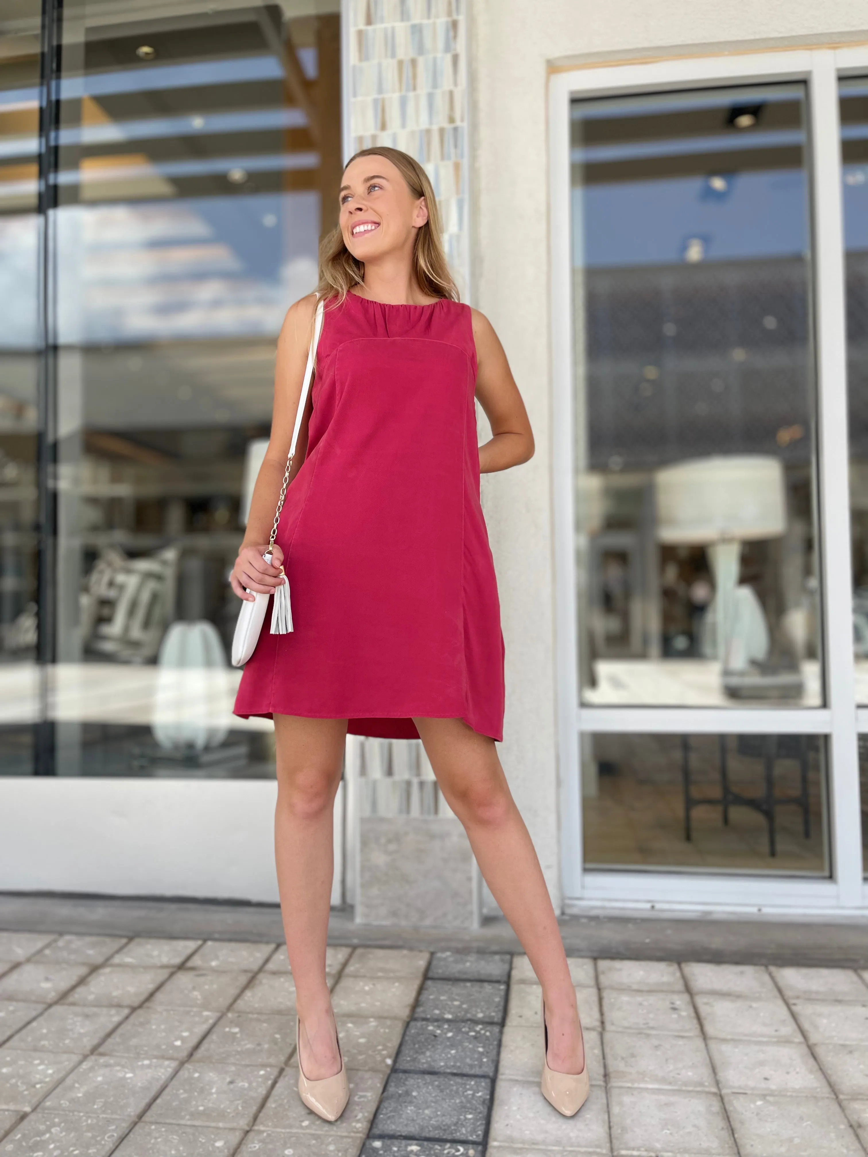 Maven West Sleeveless Trapeze Dress Raspberry