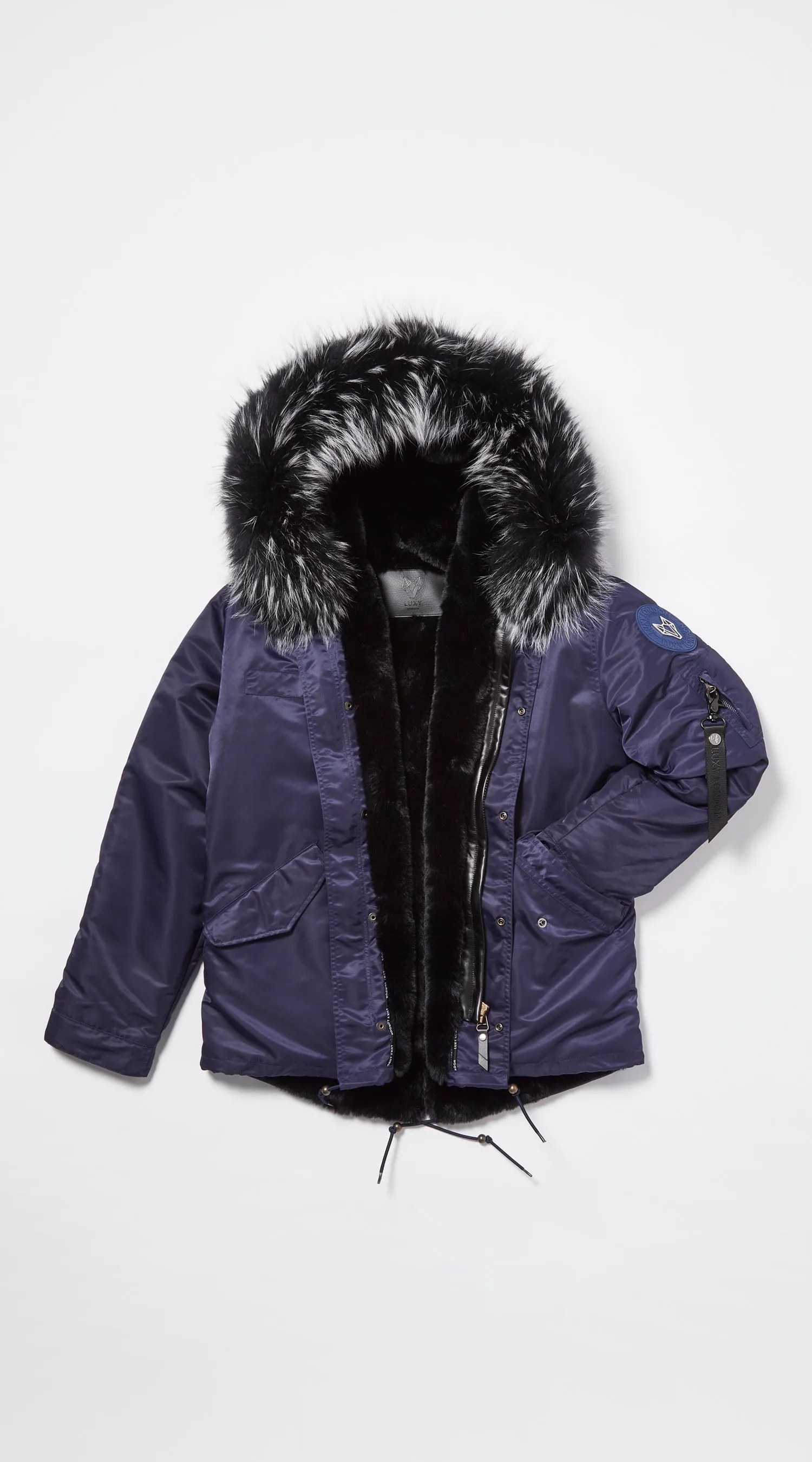 Mens Navy Water-Repellent Luxy Fur Parka - Black Mist