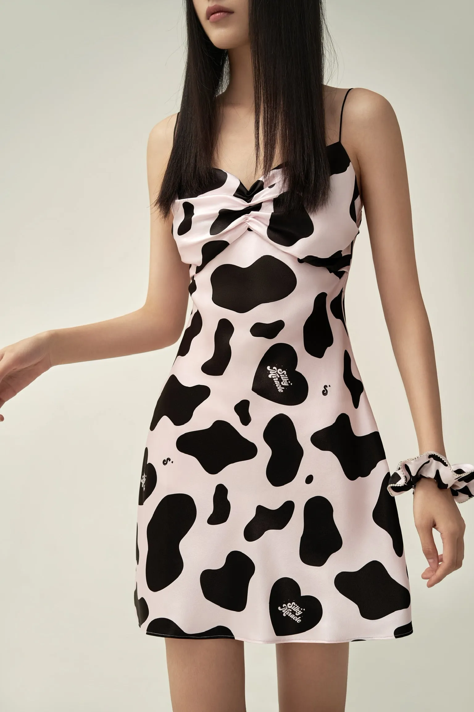 MooMoo Print Silk Slip Dress