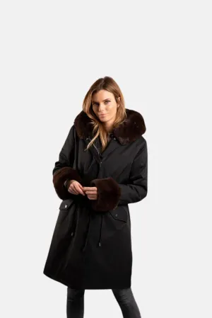 Mr Fox Unreal Faux Fur Parka Long Black/Dark Brown