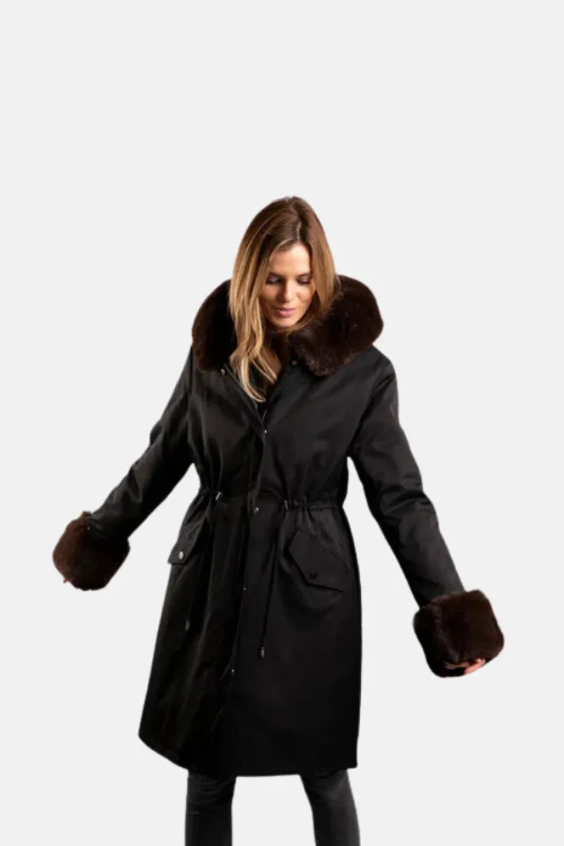 Mr Fox Unreal Faux Fur Parka Long Black/Dark Brown