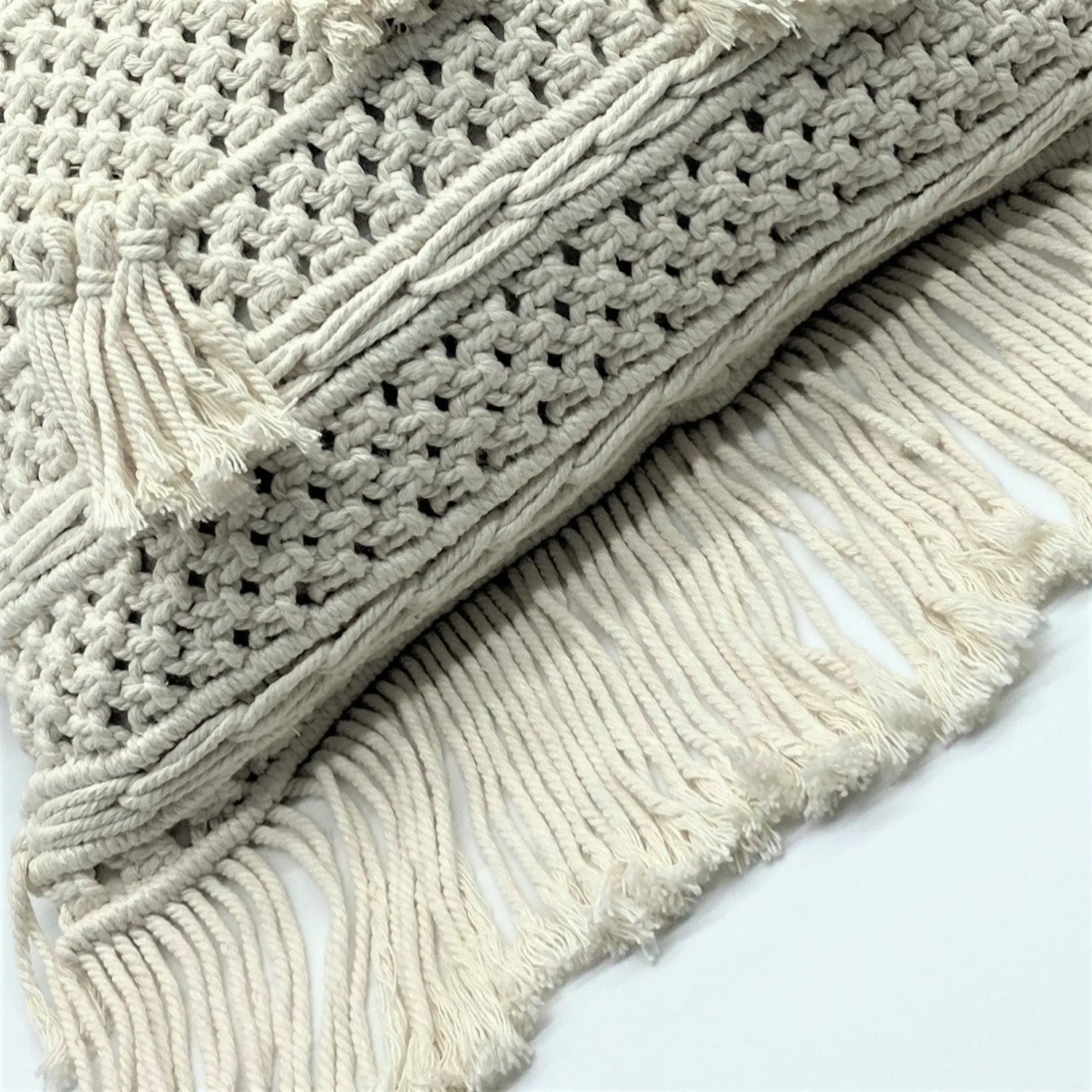 Natural Cotton Macramé Cushion Cover Tassels Fringe Bohemian 45cm