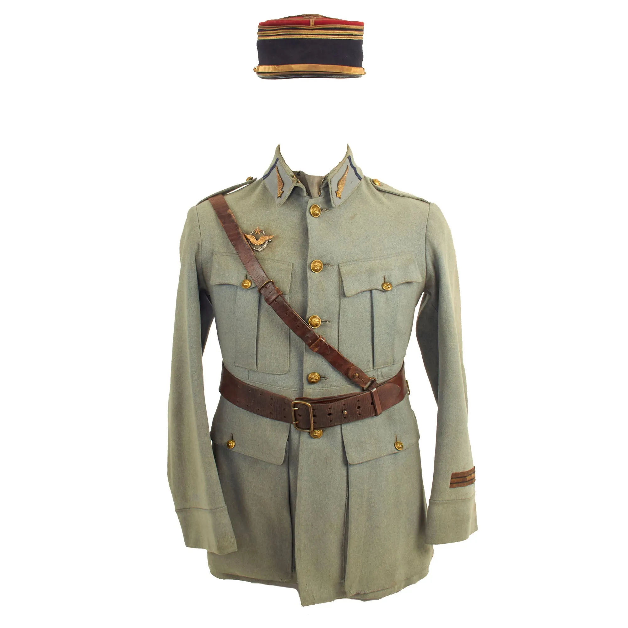 Original France WWI Named Pilot Armée de l'Air French Air Service Officer’s Uniform Set With Tunic, Trousers, “Cape” and Kepi - 4 Items