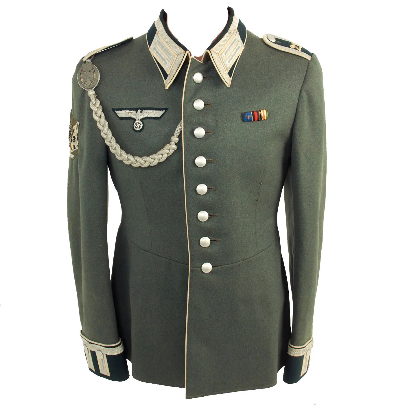 Original German WWII Heer 21st Infantry Standard Bearer's NCO M35 Waffenrock Dress Tunic with Marksmanship Lanyard & Medal Bar