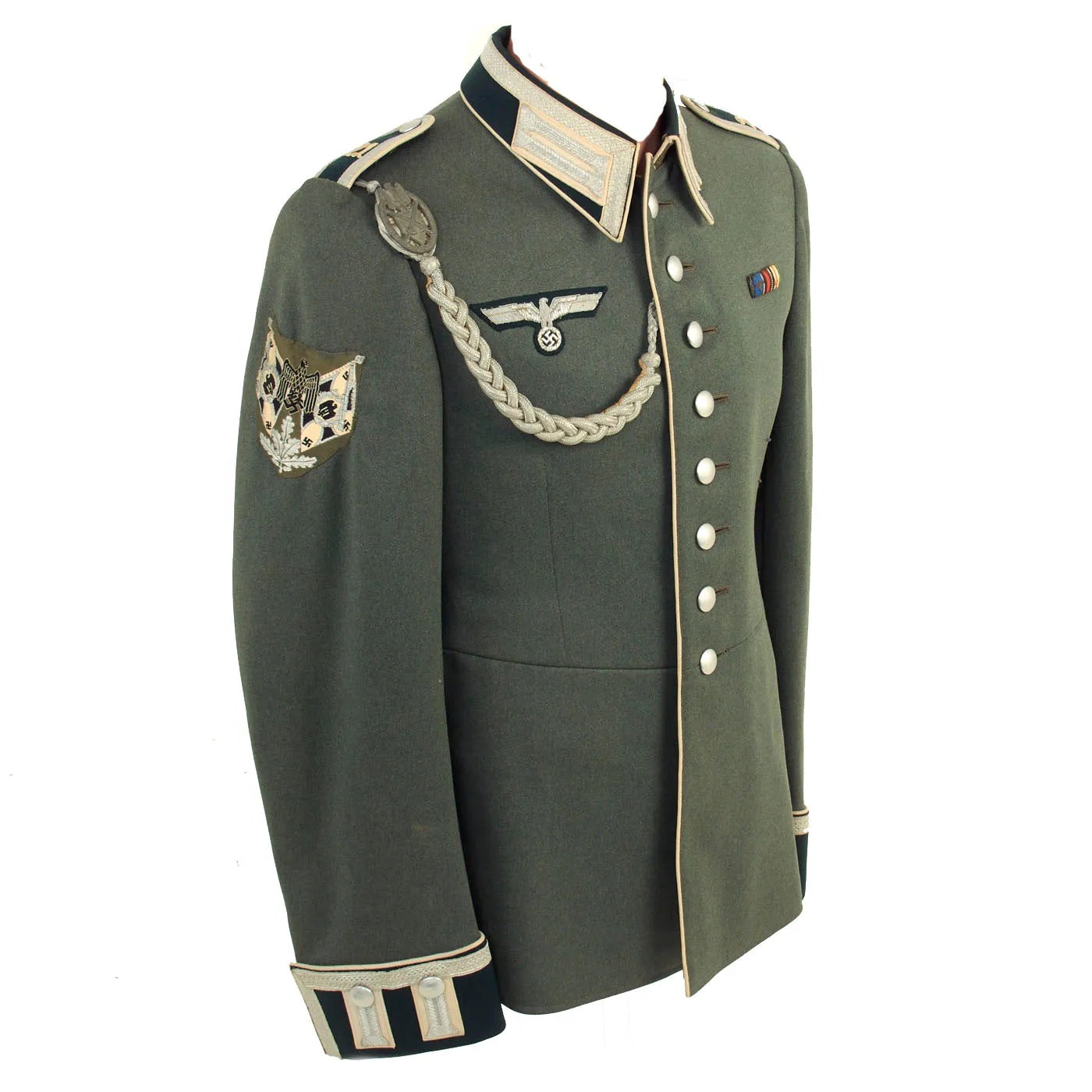 Original German WWII Heer 21st Infantry Standard Bearer's NCO M35 Waffenrock Dress Tunic with Marksmanship Lanyard & Medal Bar