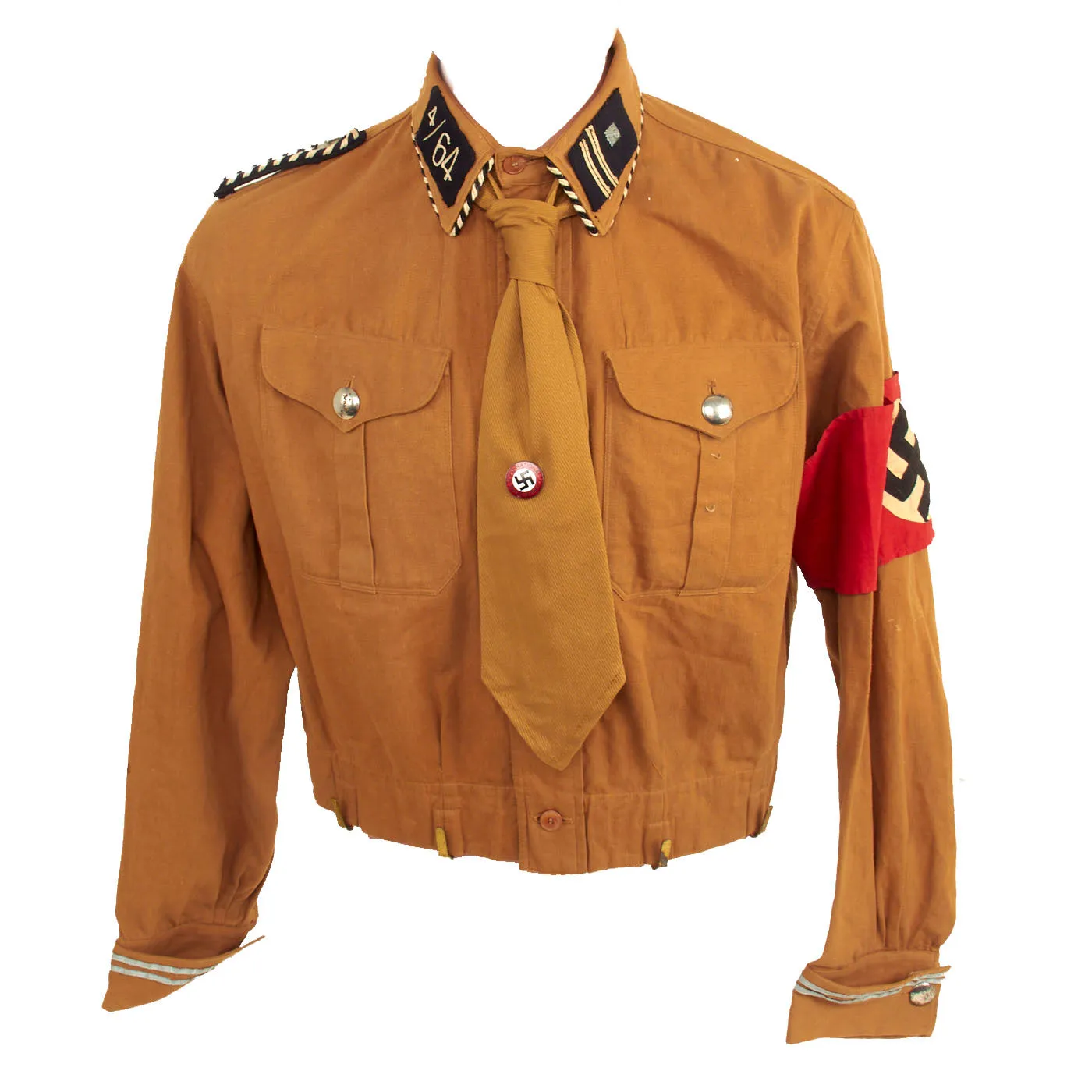 Original German WWII SA Berlin-Brandenburg Group RZM Marked NCO Brown Shirt Tunic with Breeches & Necktie