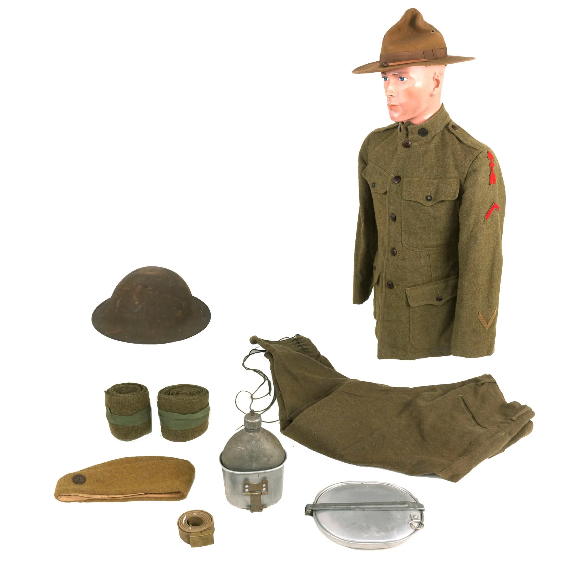 Original Identified US WWI 32nd Division Uniform, Helmet, & Field Gear Grouping - Wounded in Action