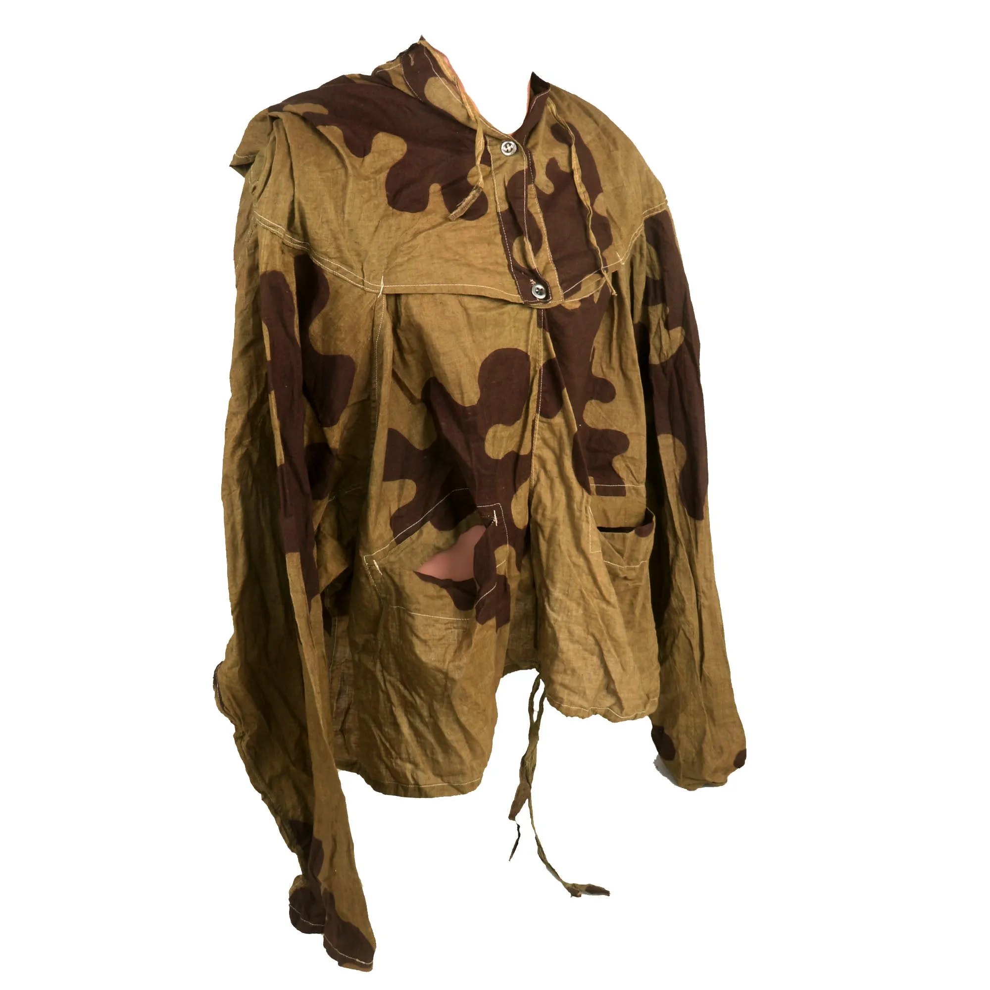 Original Soviet WWII 1941 Dated Makirovochnyi Kamuflirovannyi Kostium MKK “Amoeba” Camouflage Pattern Suit, as Used By Sniper Teams and Scouts - Shirt & Pants With Carry Pouch