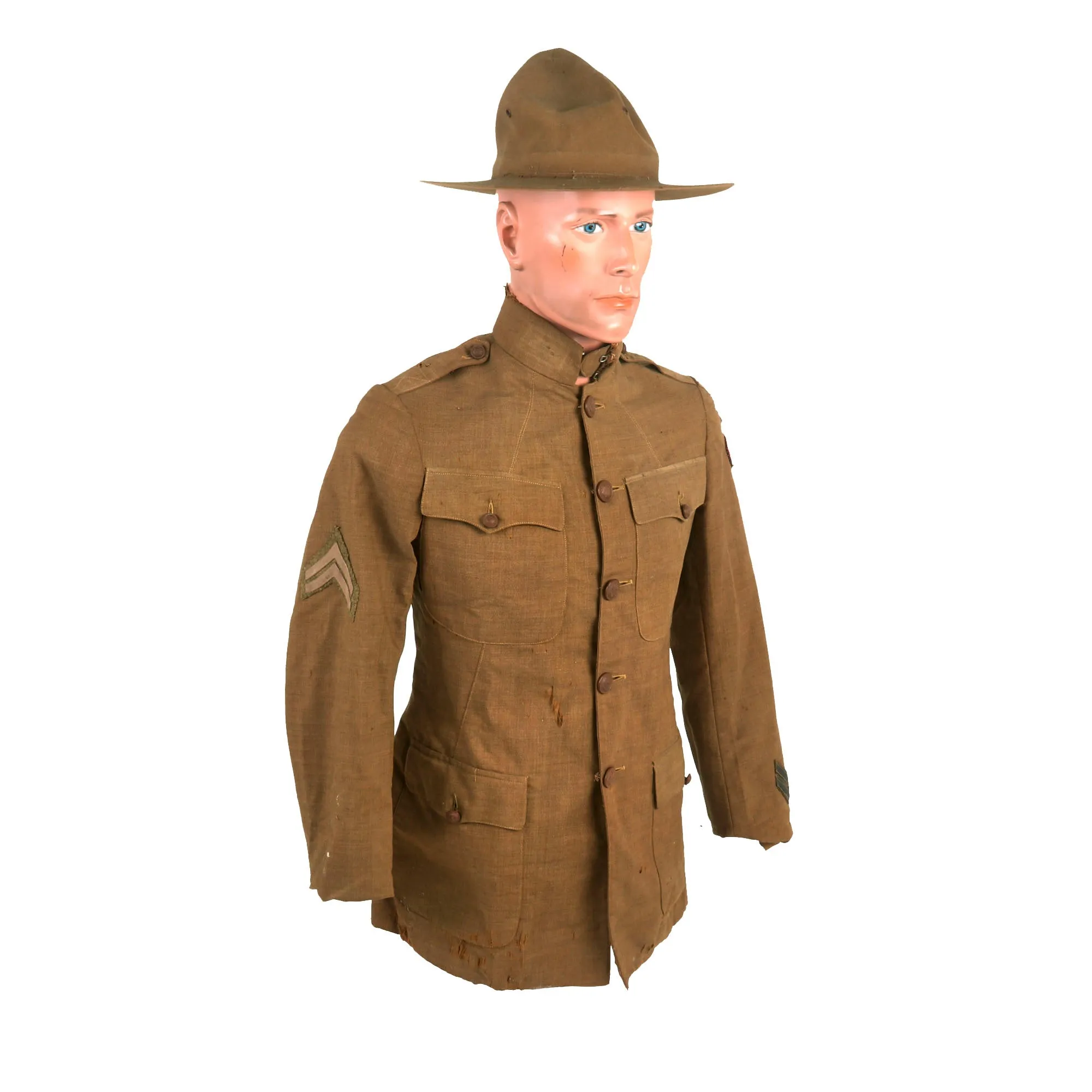 Original U.S. WWI Named Tough ‘Ombres 90th Division Uniform Grouping - Double Patched Uniform - Bag of Captured German Souvenirs