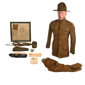 Original U.S. WWI Named Tough ‘Ombres 90th Division Uniform Grouping - Double Patched Uniform - Bag of Captured German Souvenirs